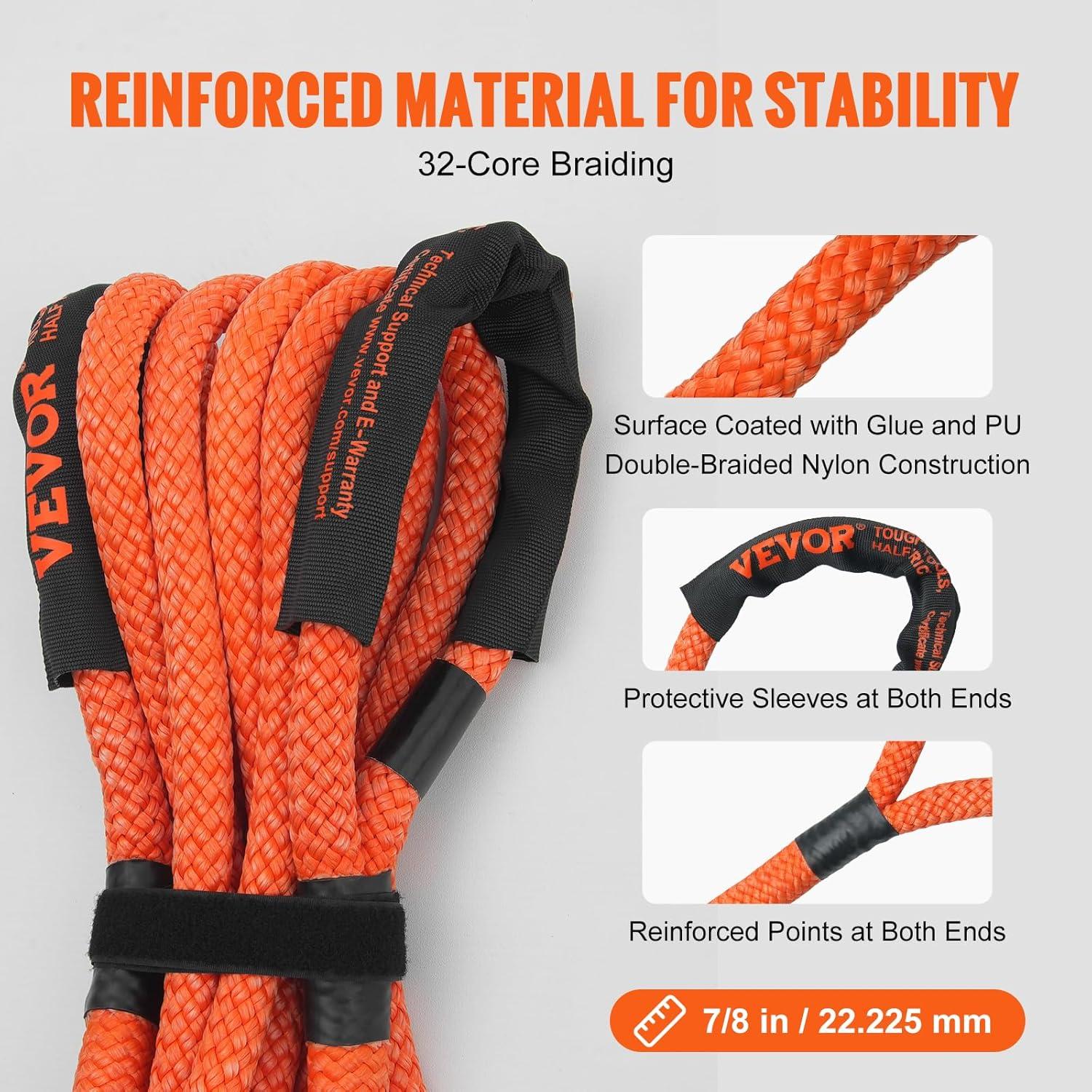 image:imageVEVOR 1 x 30 Kinetic Recovery Tow Rope 38000 lbs HeavyDuty Off Road Snatch Strap Extreme Duty 30 Elasticity Energy Snatch Strap for Jeep Car Truck ATV UTV SUV TractorOrange