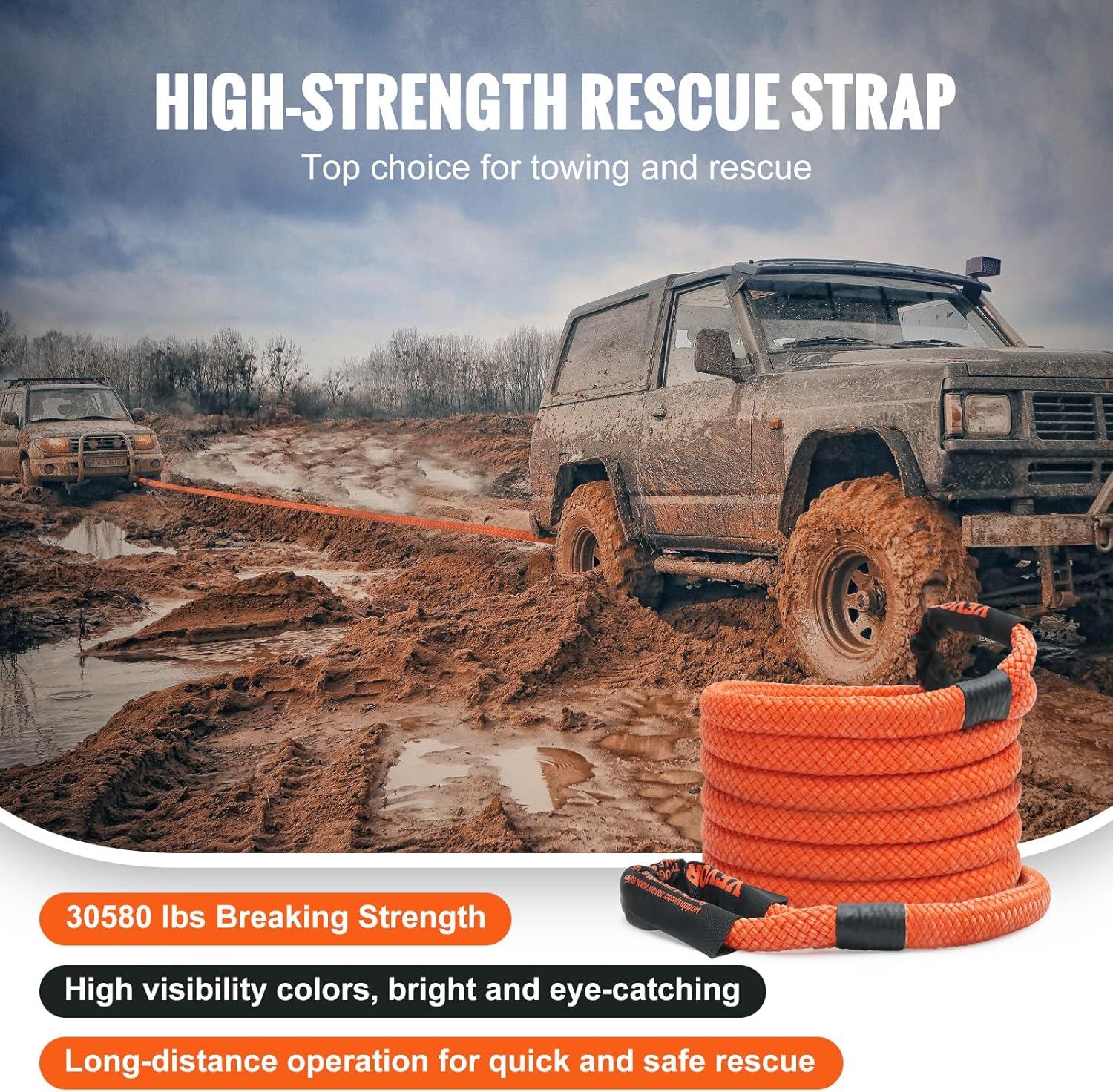 image:imageVEVOR 1 x 30 Kinetic Recovery Tow Rope 38000 lbs HeavyDuty Off Road Snatch Strap Extreme Duty 30 Elasticity Energy Snatch Strap for Jeep Car Truck ATV UTV SUV TractorOrange