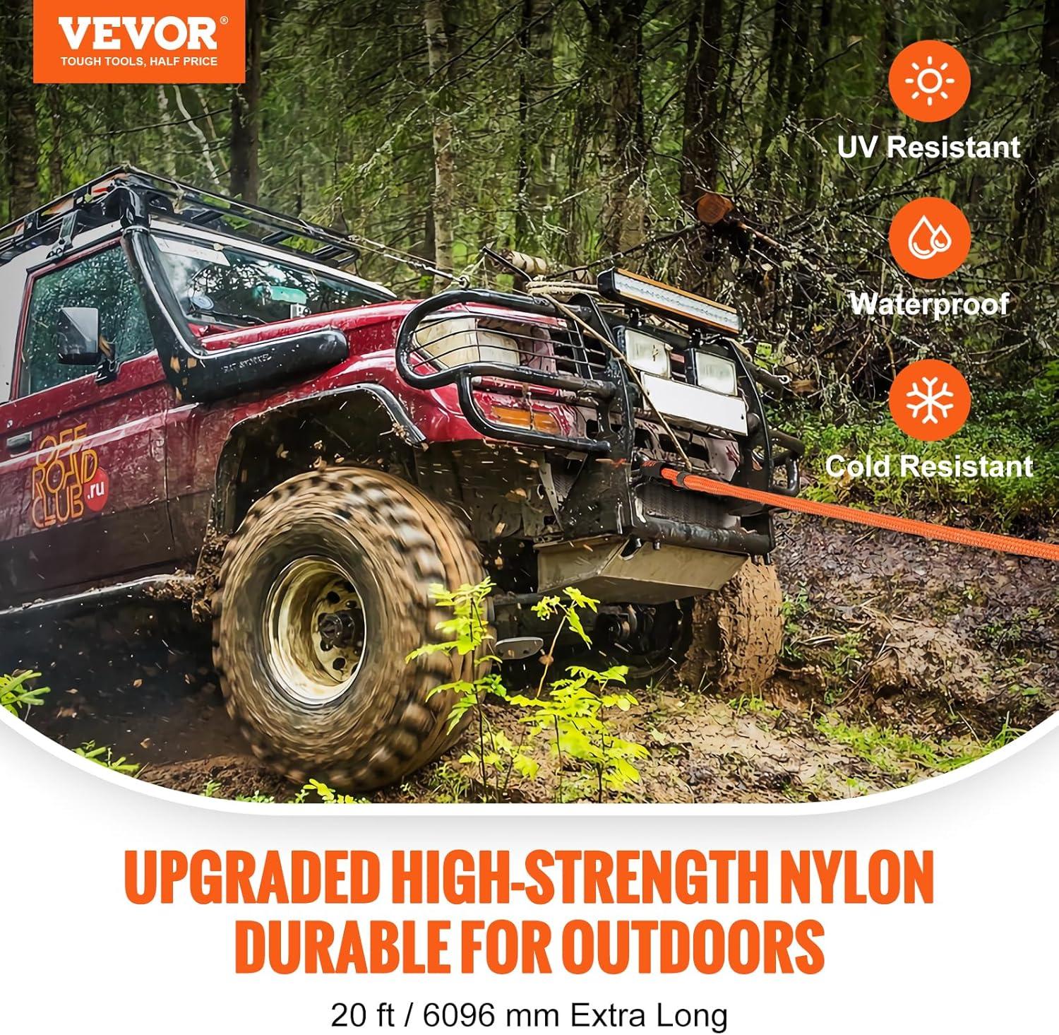 image:imageVEVOR 1 x 30 Kinetic Recovery Tow Rope 38000 lbs HeavyDuty Off Road Snatch Strap Extreme Duty 30 Elasticity Energy Snatch Strap for Jeep Car Truck ATV UTV SUV TractorOrange