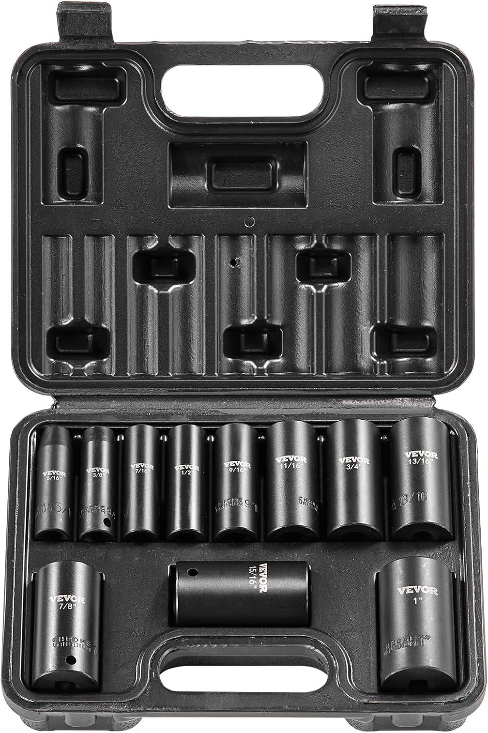 image:imageVEVOR 12 Drive Impact Socket Set 13 Piece Deep Socket Set Metric 1024mm 6 Point CRV Alloy Steel for Auto Repair EasytoRead Size Markings Rugged Construction Includes Storage Case38 11PCS