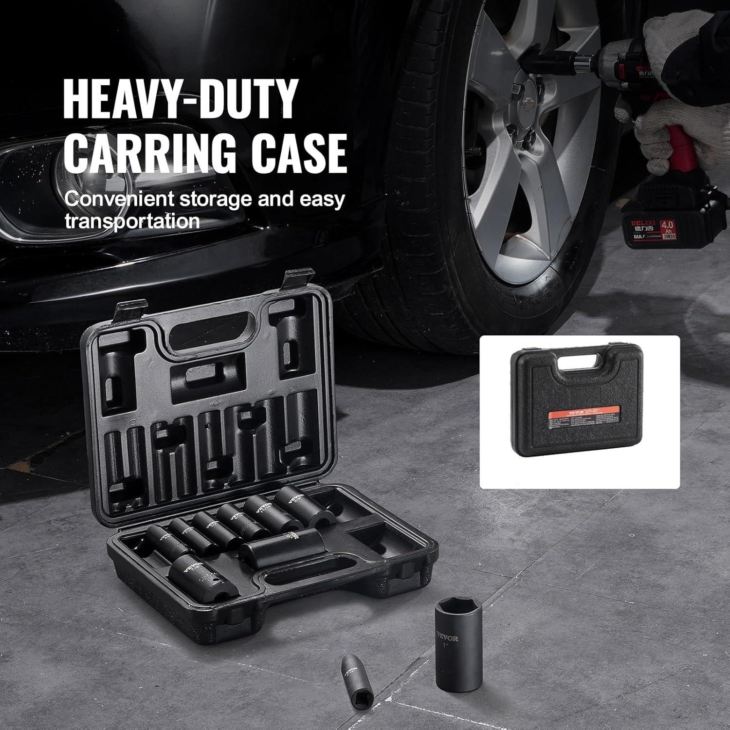 image:imageVEVOR 12 Drive Impact Socket Set 13 Piece Deep Socket Set Metric 1024mm 6 Point CRV Alloy Steel for Auto Repair EasytoRead Size Markings Rugged Construction Includes Storage Case38 11PCS