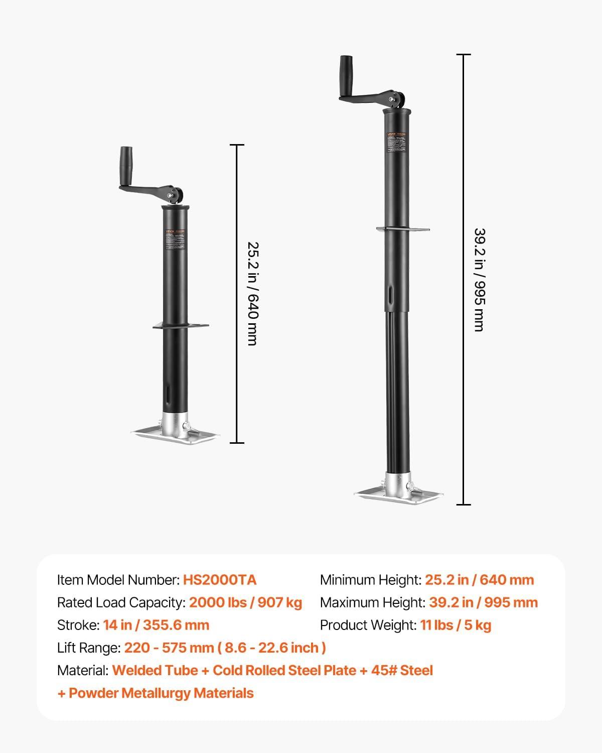 image:imageVEVOR 5000 lbs AFrame Trailer Jack 15 Vertical Travel Adjustable Drop Leg for Horse Utility Yacht Trailers2000 lbs 1334 inch Stroke