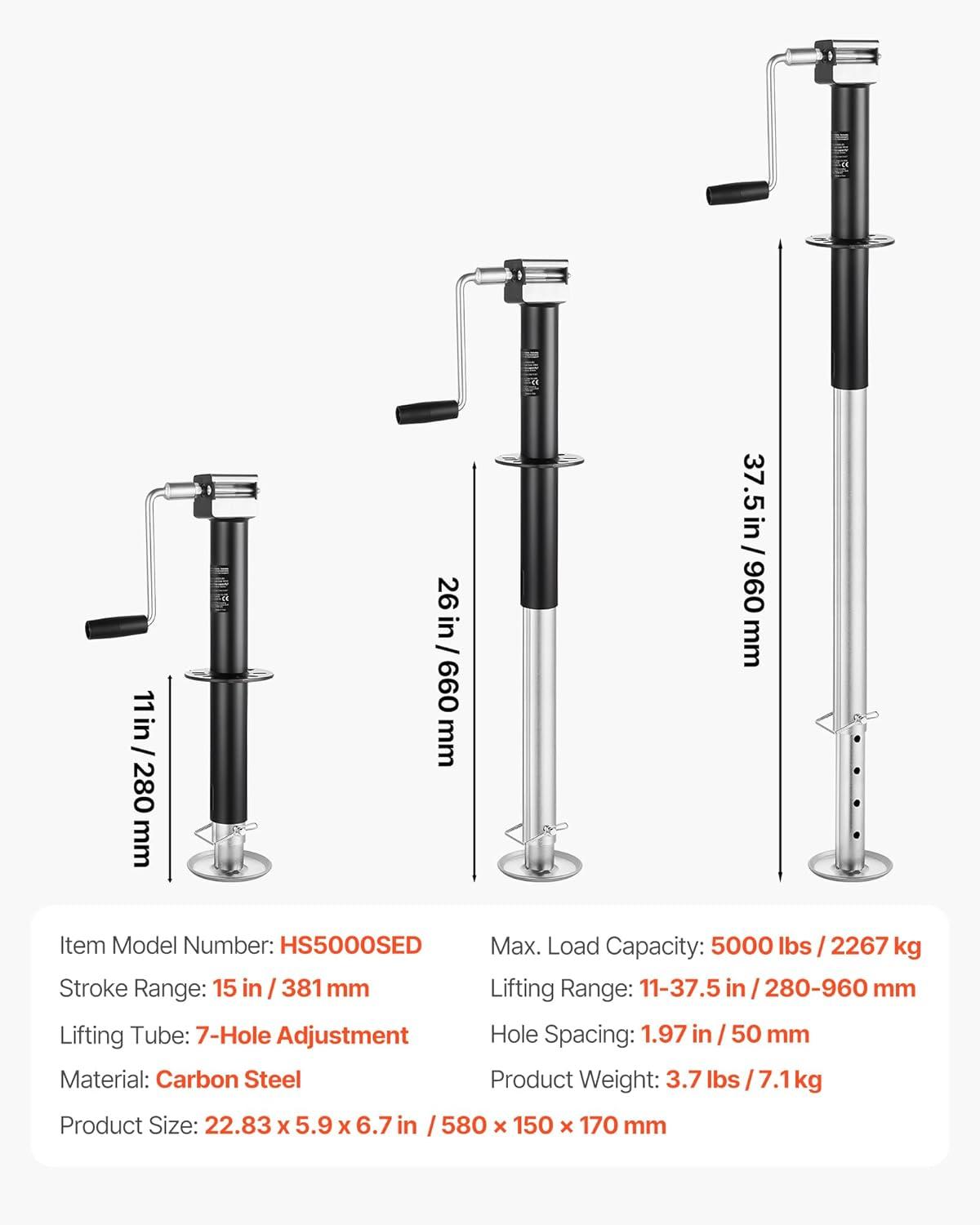image:imageVEVOR 5000 lbs AFrame Trailer Jack 15 Vertical Travel Adjustable Drop Leg for Horse Utility Yacht Trailers5000 lbs 25 inch Stroke