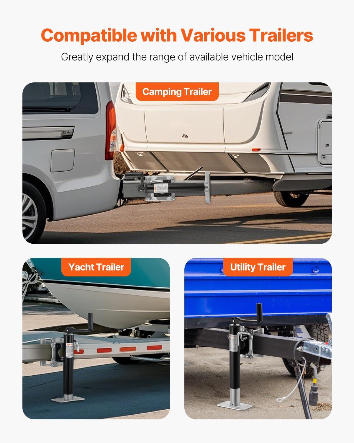 image:imageVEVOR 5000 lbs Dynamic Load Capacity Heavy Duty Swivel Bolton Trailer Jack 143 Lift Trailer Jack Stand with Handle for RV Horse Utility and Yacht Trailers2000lbs