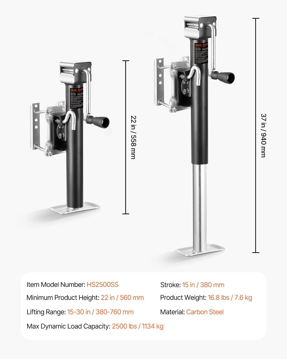 image:imageVEVOR 5000 lbs Dynamic Load Capacity Heavy Duty Swivel Bolton Trailer Jack 143 Lift Trailer Jack Stand with Handle for RV Horse Utility and Yacht Trailers2500lbs