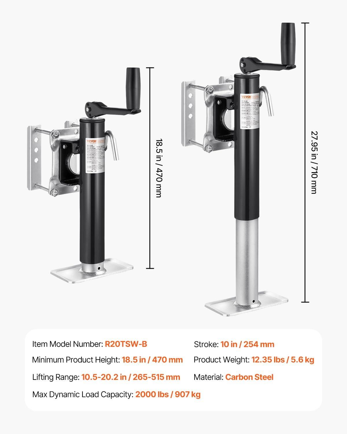 image:imageVEVOR 5000 lbs Dynamic Load Capacity Heavy Duty Swivel Bolton Trailer Jack 143 Lift Trailer Jack Stand with Handle for RV Horse Utility and Yacht Trailers2000lbs