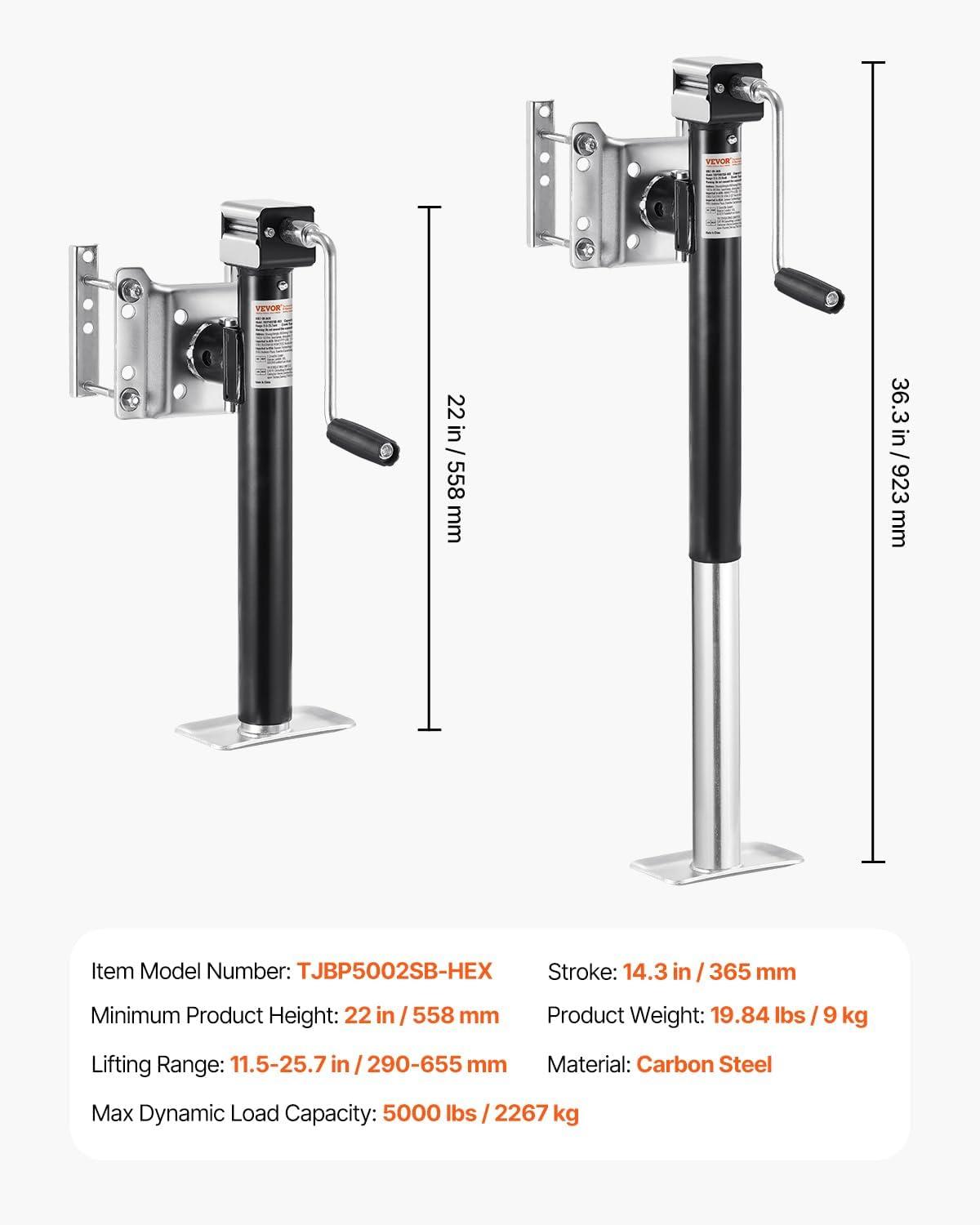 image:imageVEVOR 5000 lbs Dynamic Load Capacity Heavy Duty Swivel Bolton Trailer Jack 143 Lift Trailer Jack Stand with Handle for RV Horse Utility and Yacht Trailers5000lbs