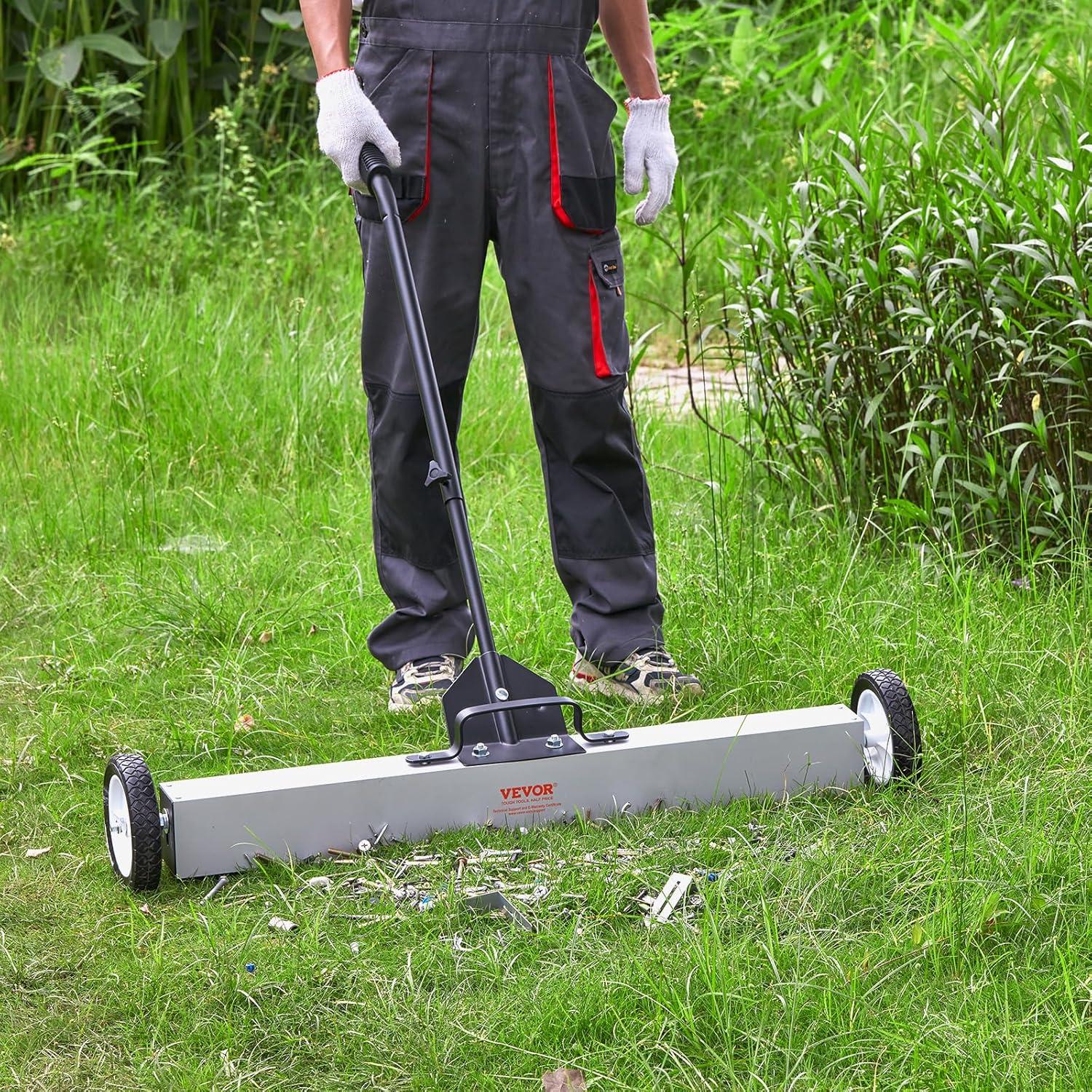 image:imageVEVOR 55Lbs Rolling Magnetic Sweeper with Wheels 36inch Large Magnet Pickup Lawn Sweeper with Telescoping Handle PushType Magnetic Pick Up Sweeper Easy Cleanup of Workshop Yard Garage36InchSet