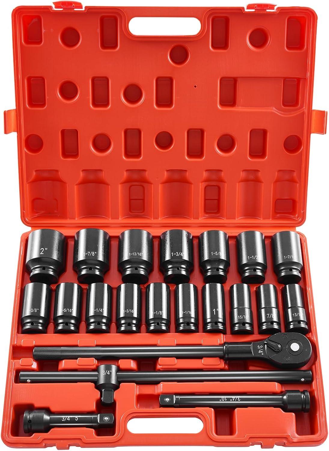 image:imageVEVOR 96 Piece 38 Drive Impact Socket Wrench and Bit Set SAE 516 to 34 amp Metric 8 to 22 mm CRV Deep amp Shallow 6 Point Ratchet Universal Joint Bit Holder Adapters Spark Plug Socket34 22PCS