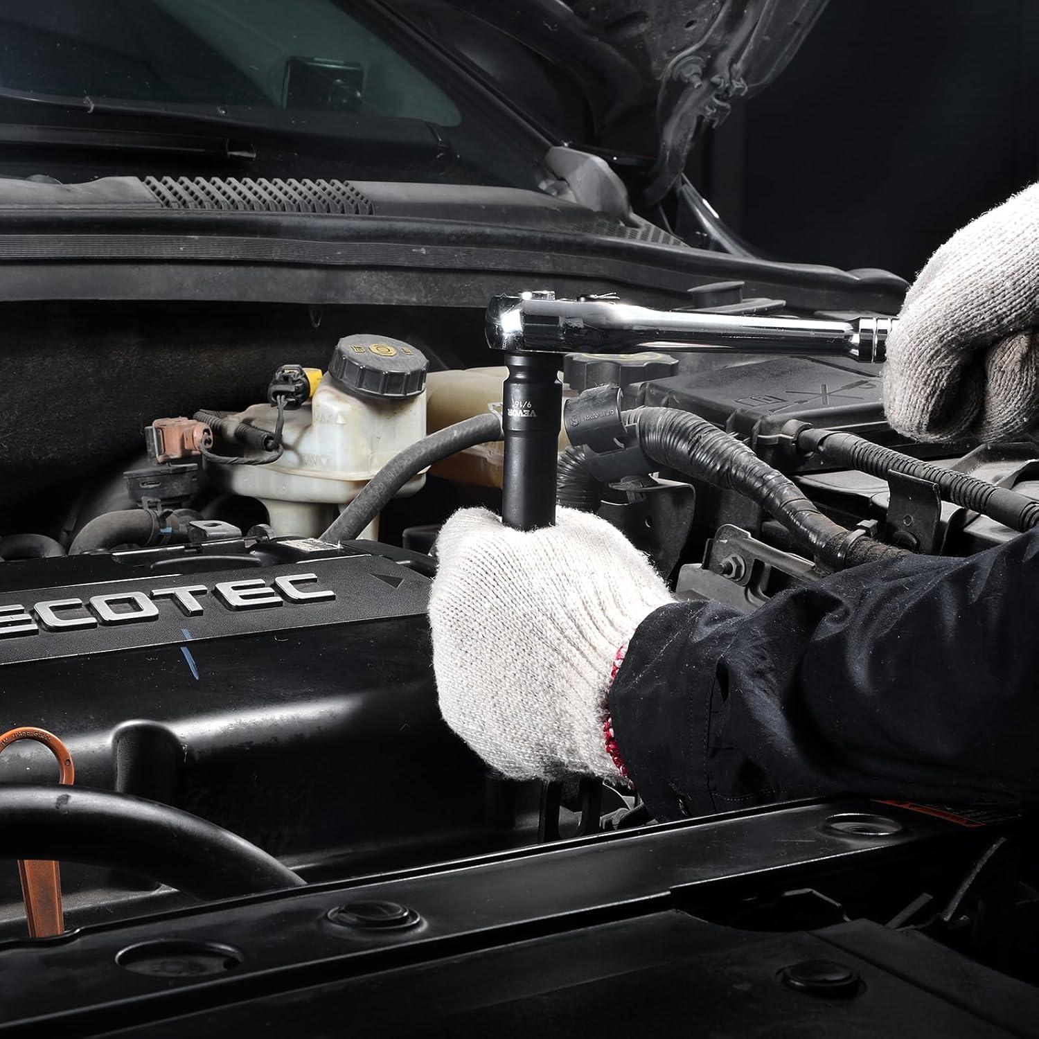 image:imageVEVOR 96 Piece 38 Drive Impact Socket Wrench and Bit Set SAE 516 to 34 amp Metric 8 to 22 mm CRV Deep amp Shallow 6 Point Ratchet Universal Joint Bit Holder Adapters Spark Plug Socket12 43PCS CRMO