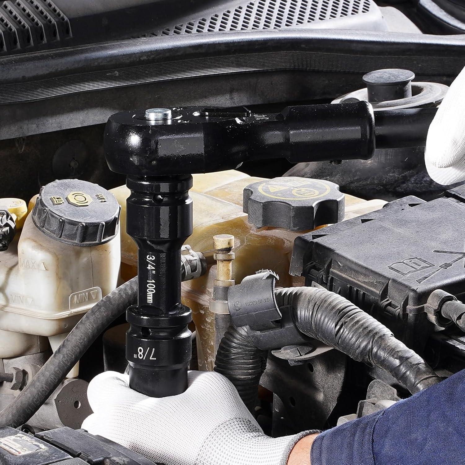 image:imageVEVOR 96 Piece 38 Drive Impact Socket Wrench and Bit Set SAE 516 to 34 amp Metric 8 to 22 mm CRV Deep amp Shallow 6 Point Ratchet Universal Joint Bit Holder Adapters Spark Plug Socket34 27PCS
