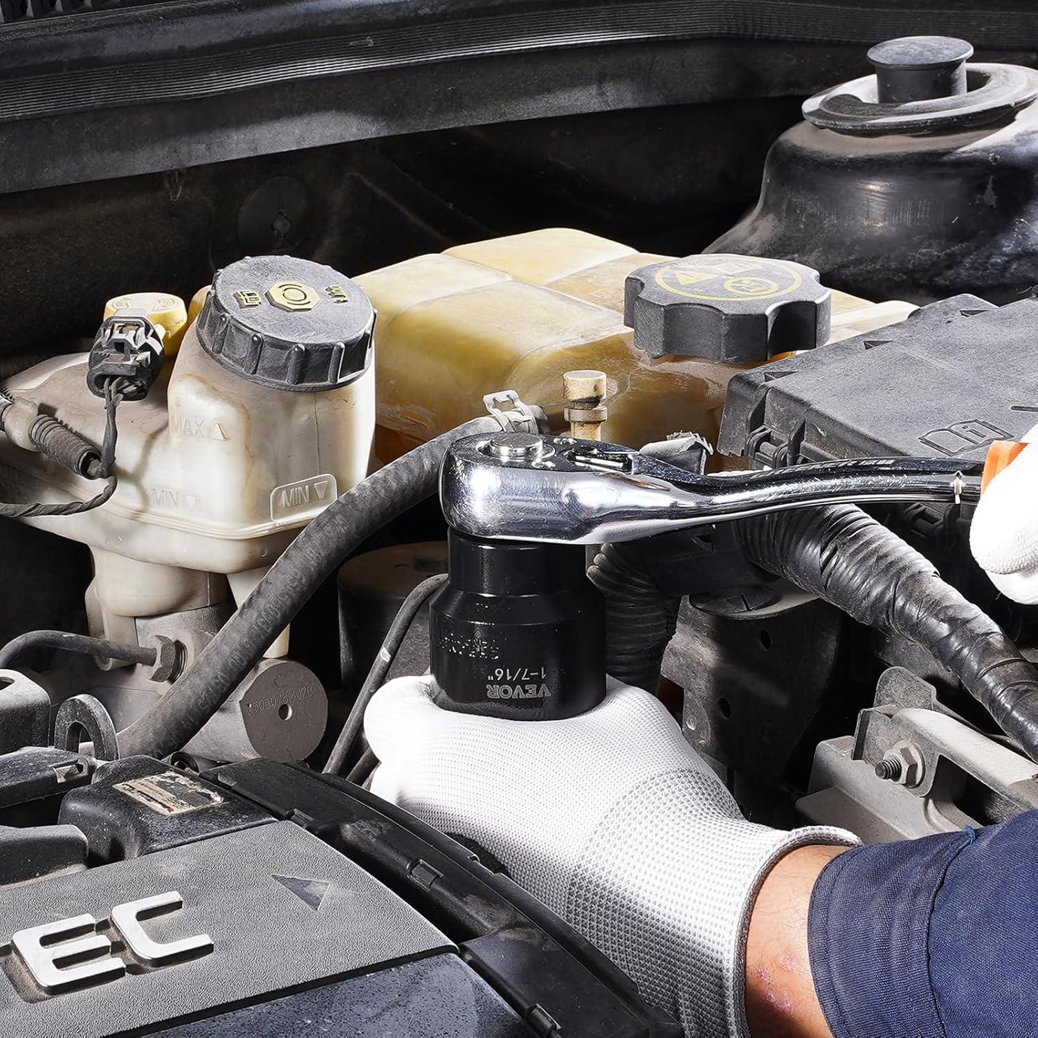 image:imageVEVOR 96 Piece 38 Drive Impact Socket Wrench and Bit Set SAE 516 to 34 amp Metric 8 to 22 mm CRV Deep amp Shallow 6 Point Ratchet Universal Joint Bit Holder Adapters Spark Plug Socket12 19PCS