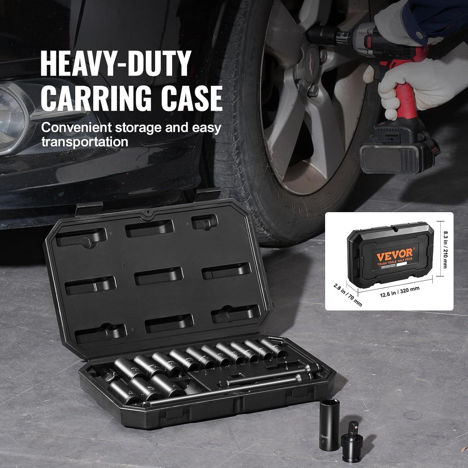 image:imageVEVOR 96 Piece 38 Drive Impact Socket Wrench and Bit Set SAE 516 to 34 amp Metric 8 to 22 mm CRV Deep amp Shallow 6 Point Ratchet Universal Joint Bit Holder Adapters Spark Plug Socket38 18PCS