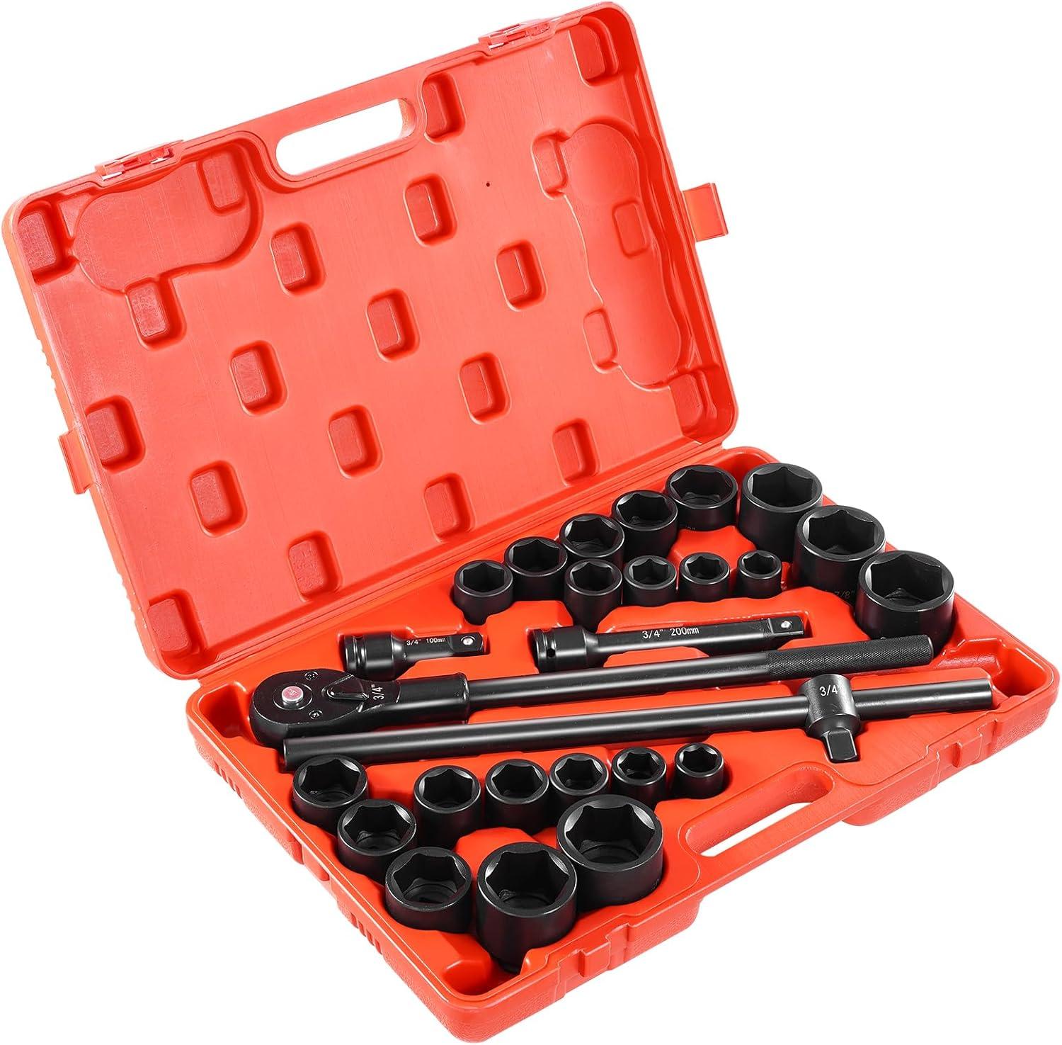 image:imageVEVOR 96 Piece 38 Drive Impact Socket Wrench and Bit Set SAE 516 to 34 amp Metric 8 to 22 mm CRV Deep amp Shallow 6 Point Ratchet Universal Joint Bit Holder Adapters Spark Plug Socket34 27PCS