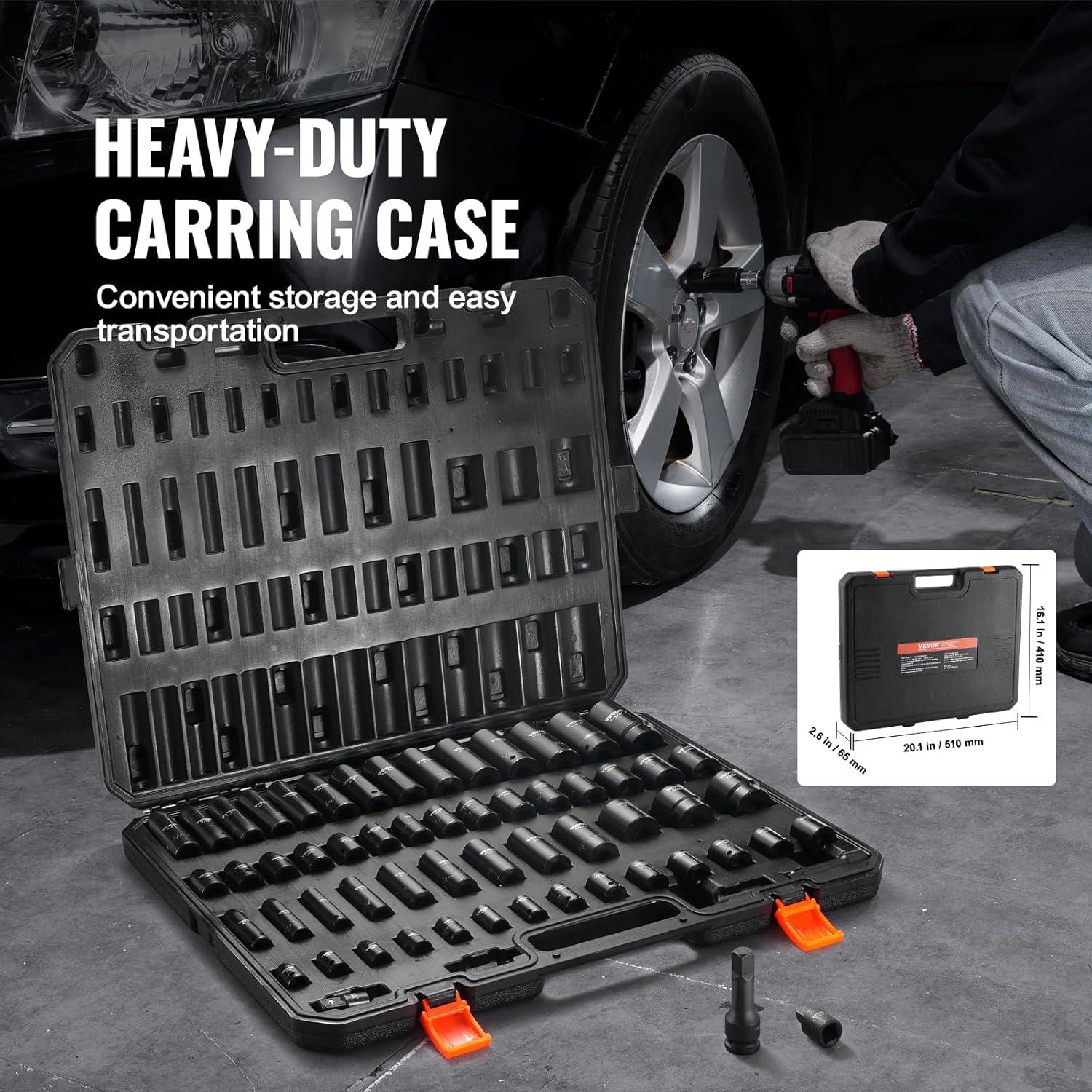 image:imageVEVOR 96 Piece 38 Drive Impact Socket Wrench and Bit Set SAE 516 to 34 amp Metric 8 to 22 mm CRV Deep amp Shallow 6 Point Ratchet Universal Joint Bit Holder Adapters Spark Plug Socket12 38 59PCS CRMO