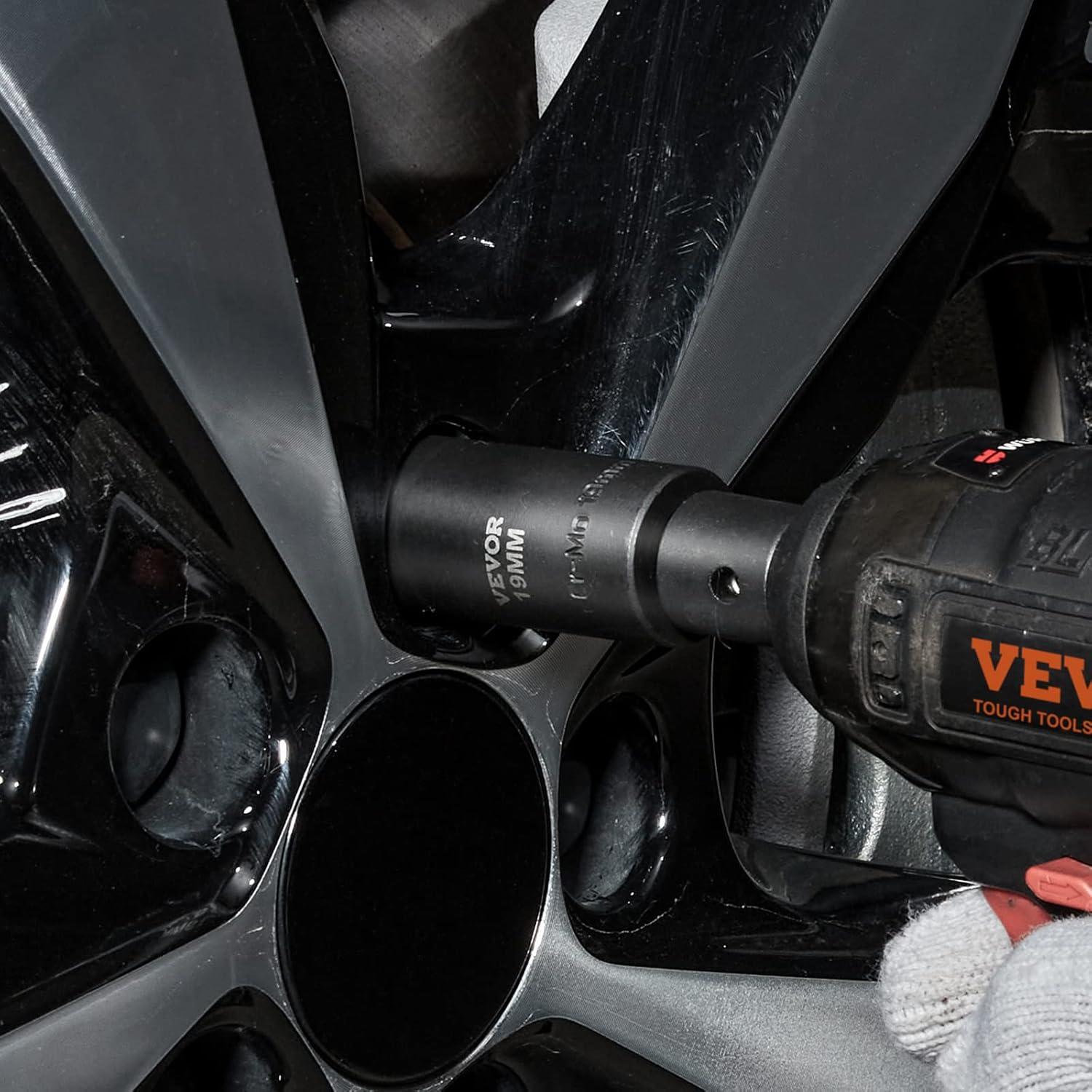 image:imageVEVOR 96 Piece 38 Drive Impact Socket Wrench and Bit Set SAE 516 to 34 amp Metric 8 to 22 mm CRV Deep amp Shallow 6 Point Ratchet Universal Joint Bit Holder Adapters Spark Plug Socket12 26PCS