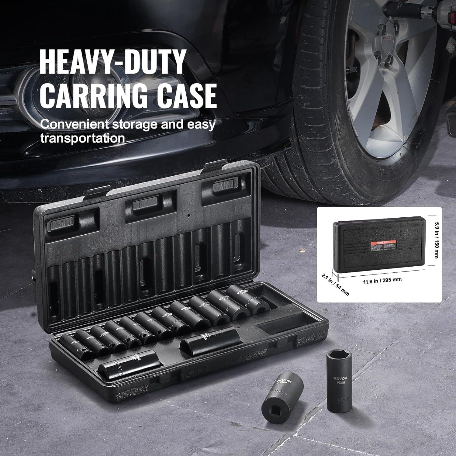 image:imageVEVOR 96 Piece 38 Drive Impact Socket Wrench and Bit Set SAE 516 to 34 amp Metric 8 to 22 mm CRV Deep amp Shallow 6 Point Ratchet Universal Joint Bit Holder Adapters Spark Plug Socket38 15PCS CRMO