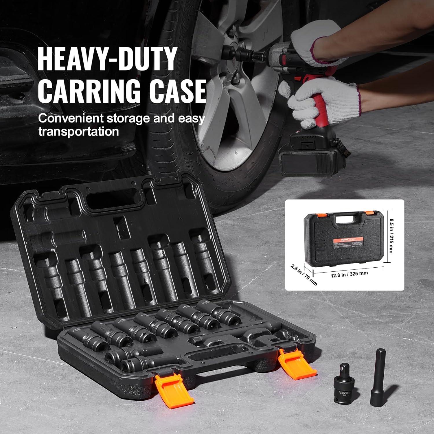 image:imageVEVOR 96 Piece 38 Drive Impact Socket Wrench and Bit Set SAE 516 to 34 amp Metric 8 to 22 mm CRV Deep amp Shallow 6 Point Ratchet Universal Joint Bit Holder Adapters Spark Plug Socket38 14PCS Universal CRMO