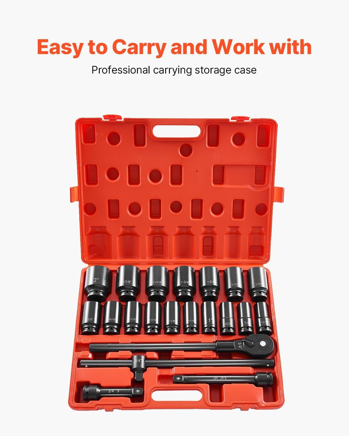 image:imageVEVOR 96 Piece 38 Drive Impact Socket Wrench and Bit Set SAE 516 to 34 amp Metric 8 to 22 mm CRV Deep amp Shallow 6 Point Ratchet Universal Joint Bit Holder Adapters Spark Plug Socket34 22PCS