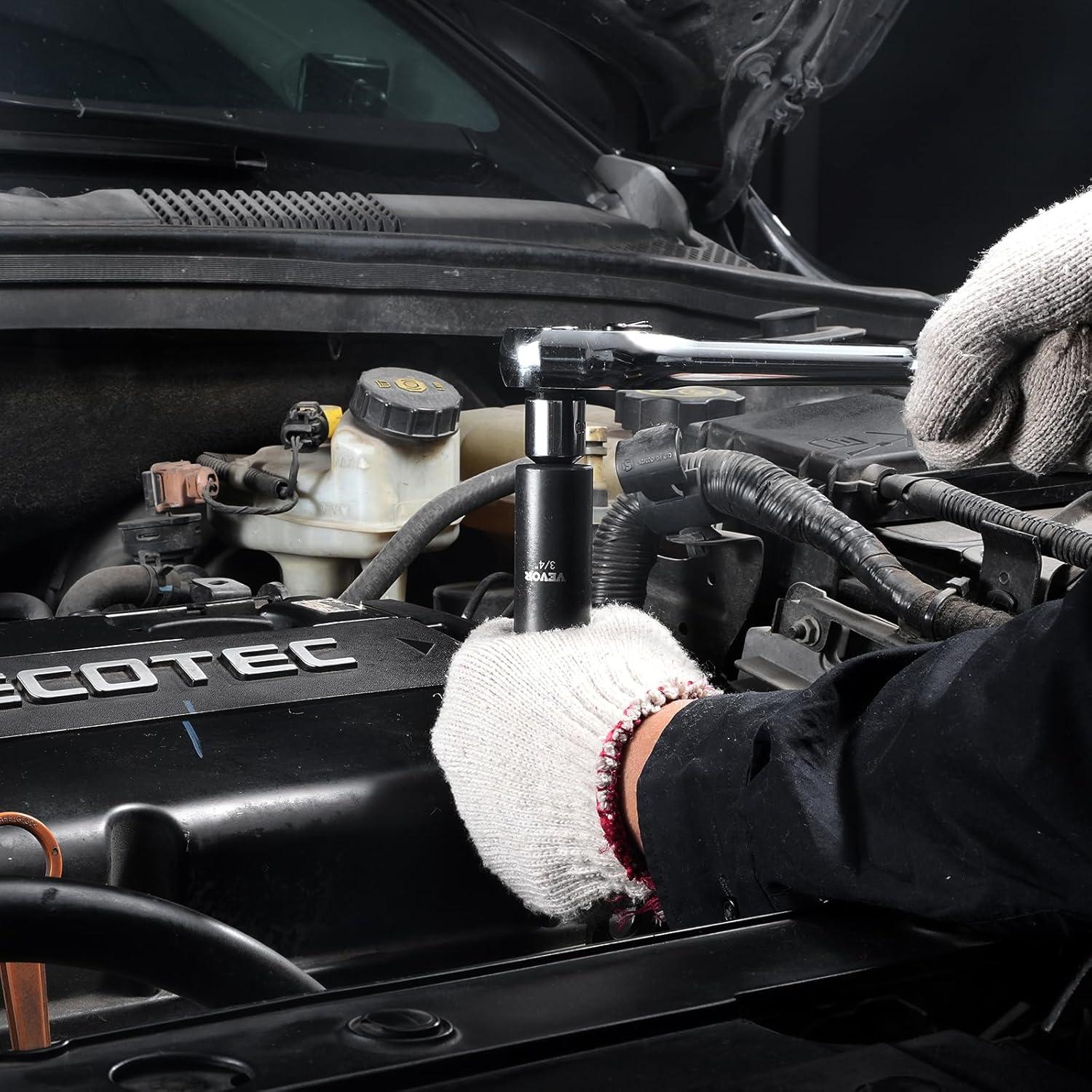image:imageVEVOR 96 Piece 38 Drive Impact Socket Wrench and Bit Set SAE 516 to 34 amp Metric 8 to 22 mm CRV Deep amp Shallow 6 Point Ratchet Universal Joint Bit Holder Adapters Spark Plug Socket12 38 59PCS CRMO