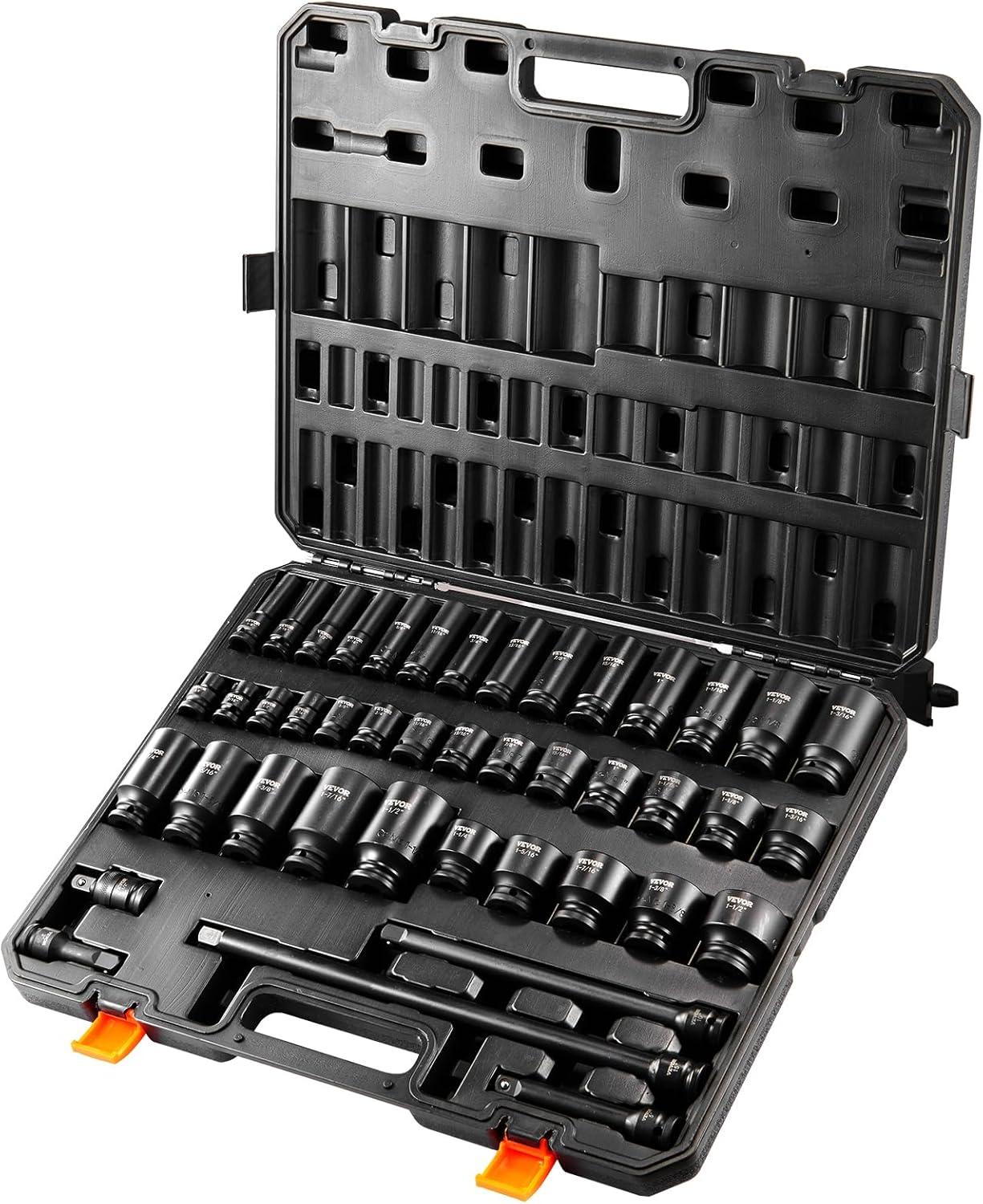 image:imageVEVOR 96 Piece 38 Drive Impact Socket Wrench and Bit Set SAE 516 to 34 amp Metric 8 to 22 mm CRV Deep amp Shallow 6 Point Ratchet Universal Joint Bit Holder Adapters Spark Plug Socket12 43PCS CRMO