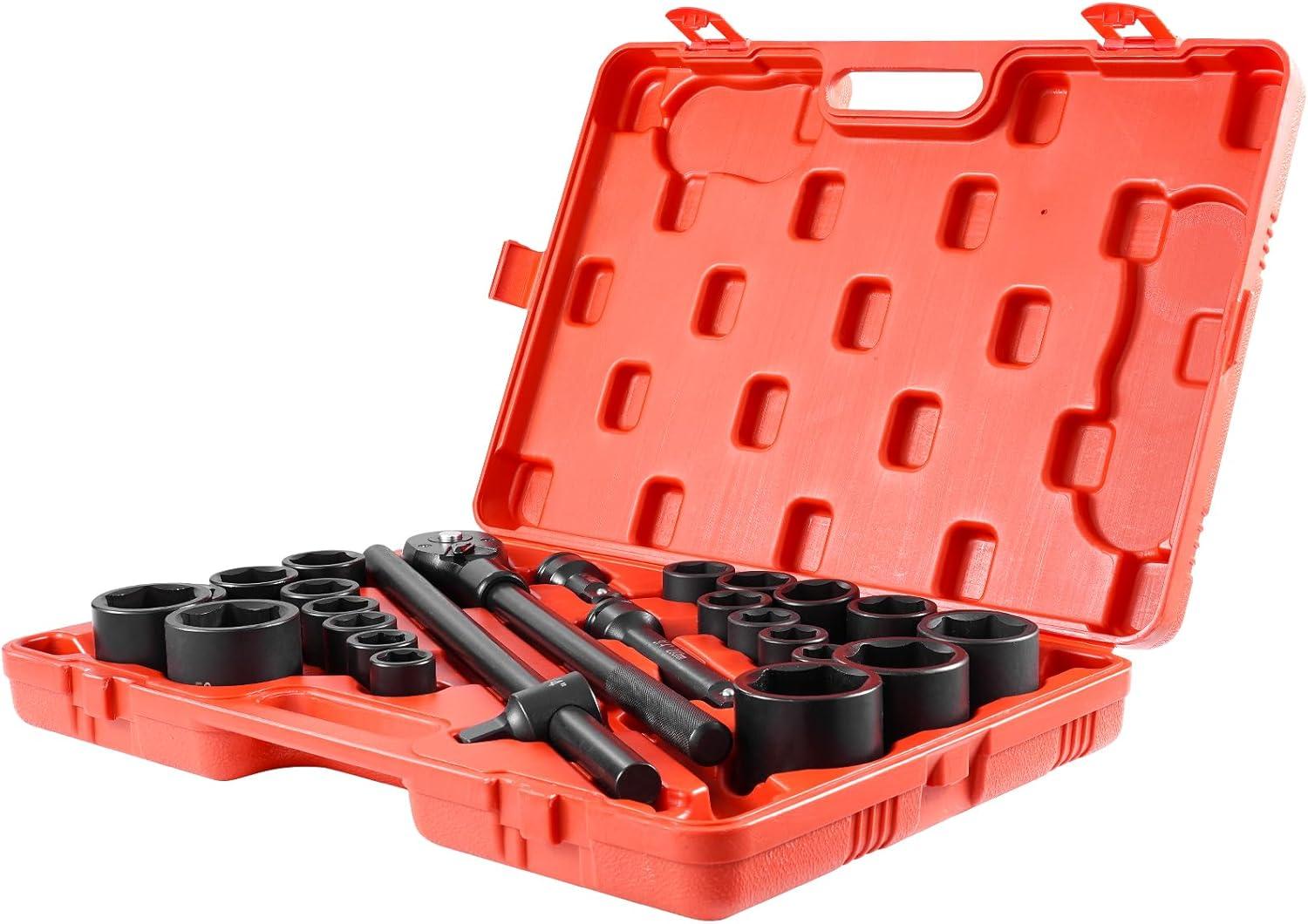image:imageVEVOR 96 Piece 38 Drive Impact Socket Wrench and Bit Set SAE 516 to 34 amp Metric 8 to 22 mm CRV Deep amp Shallow 6 Point Ratchet Universal Joint Bit Holder Adapters Spark Plug Socket34 27PCS