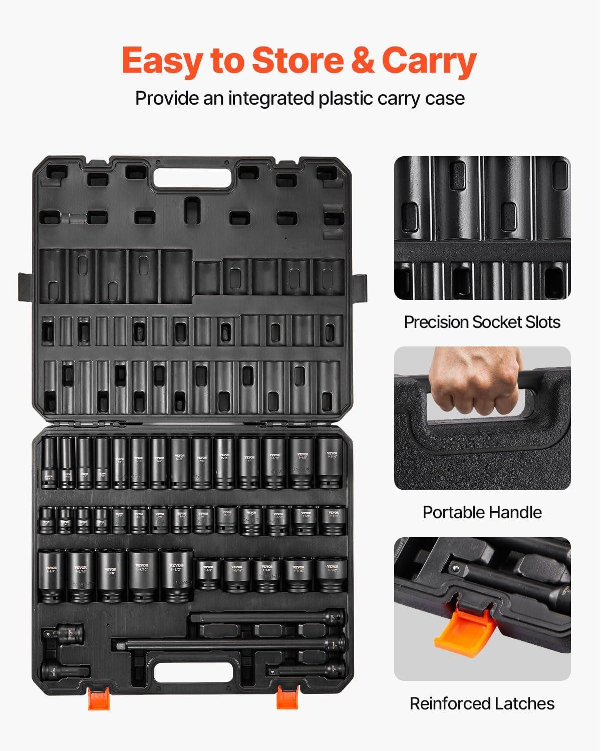 image:imageVEVOR 96 Piece 38 Drive Impact Socket Wrench and Bit Set SAE 516 to 34 amp Metric 8 to 22 mm CRV Deep amp Shallow 6 Point Ratchet Universal Joint Bit Holder Adapters Spark Plug Socket12 43PCS CRMO