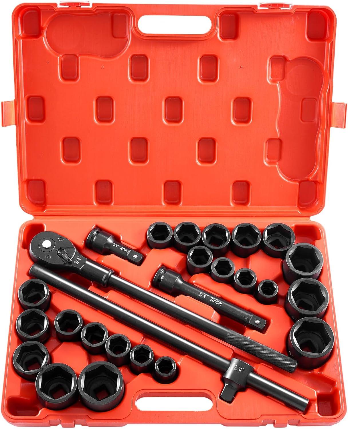 image:imageVEVOR 96 Piece 38 Drive Impact Socket Wrench and Bit Set SAE 516 to 34 amp Metric 8 to 22 mm CRV Deep amp Shallow 6 Point Ratchet Universal Joint Bit Holder Adapters Spark Plug Socket34 27PCS