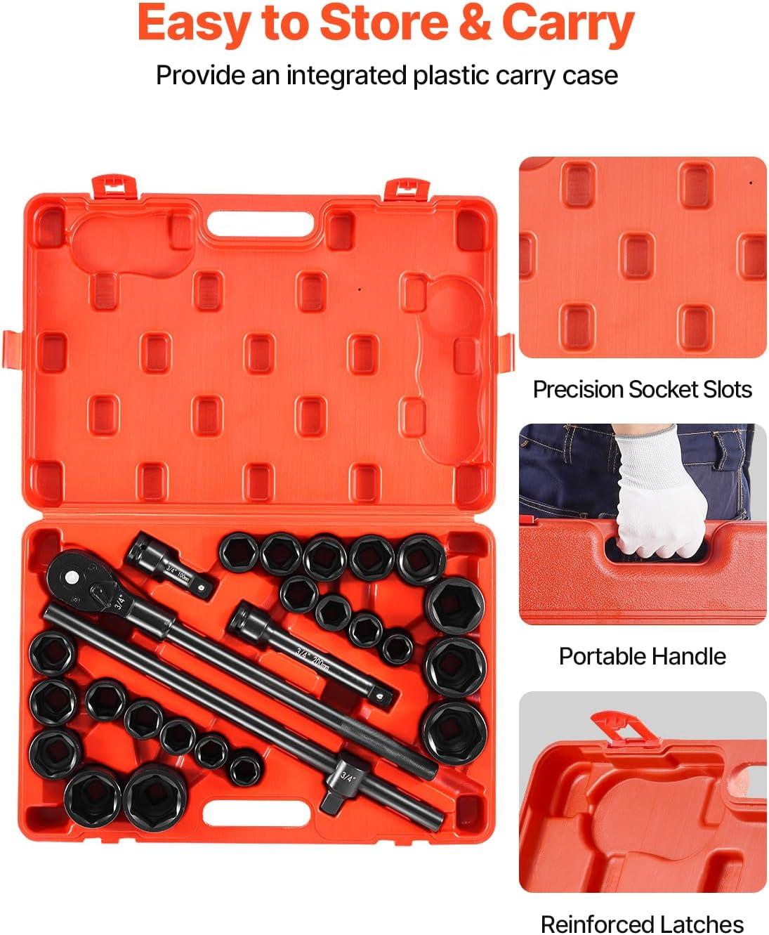 image:imageVEVOR 96 Piece 38 Drive Impact Socket Wrench and Bit Set SAE 516 to 34 amp Metric 8 to 22 mm CRV Deep amp Shallow 6 Point Ratchet Universal Joint Bit Holder Adapters Spark Plug Socket34 27PCS