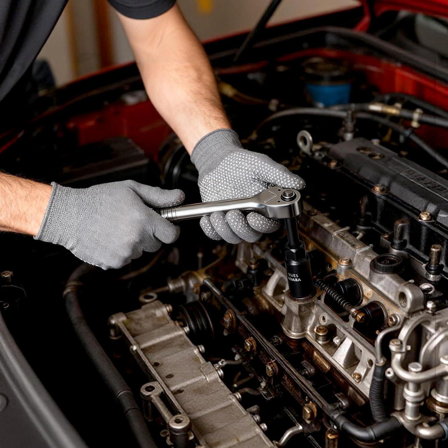 image:imageVEVOR 96 Piece 38 Drive Impact Socket Wrench and Bit Set SAE 516 to 34 amp Metric 8 to 22 mm CRV Deep amp Shallow 6 Point Ratchet Universal Joint Bit Holder Adapters Spark Plug Socket38 96 PCS
