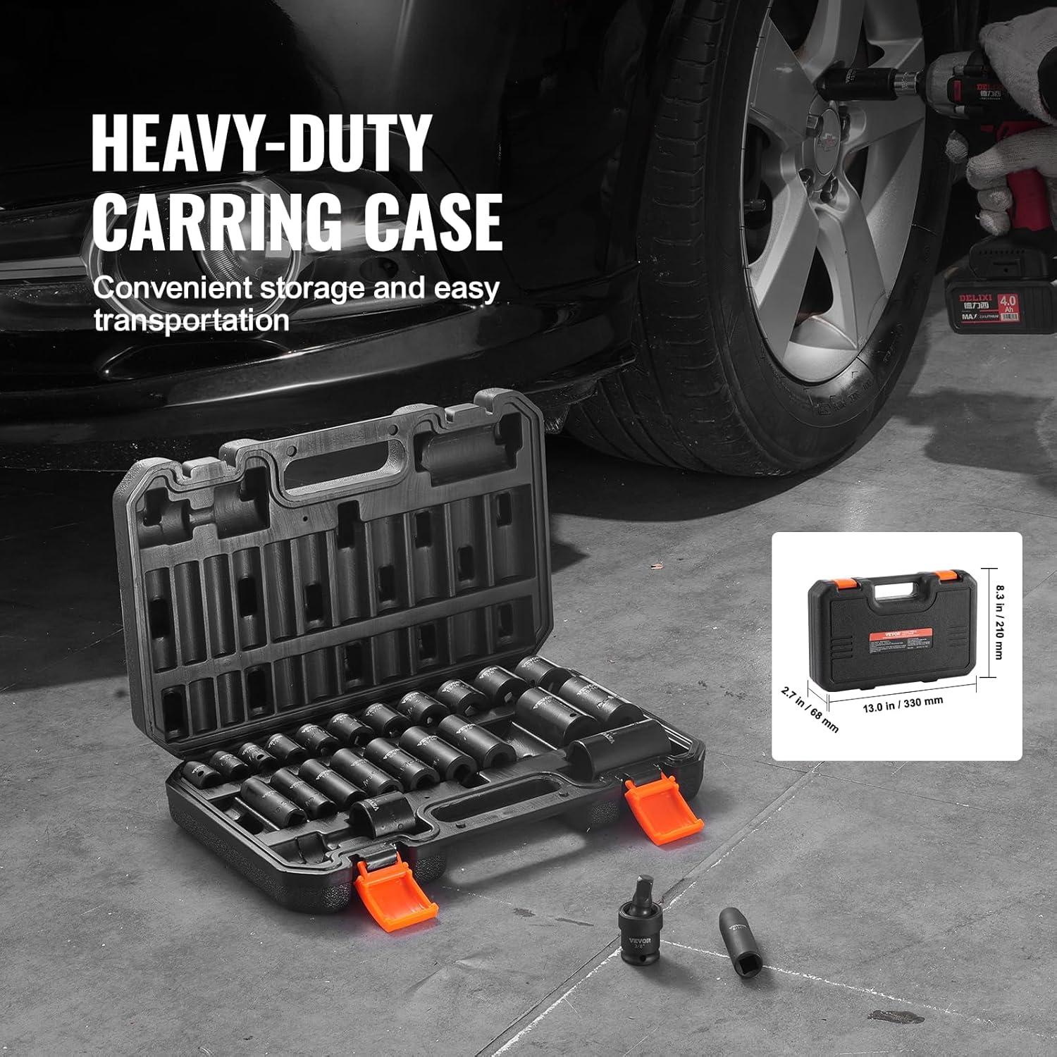 image:imageVEVOR 96 Piece 38 Drive Impact Socket Wrench and Bit Set SAE 516 to 34 amp Metric 8 to 22 mm CRV Deep amp Shallow 6 Point Ratchet Universal Joint Bit Holder Adapters Spark Plug Socket38 25PCS CRMO