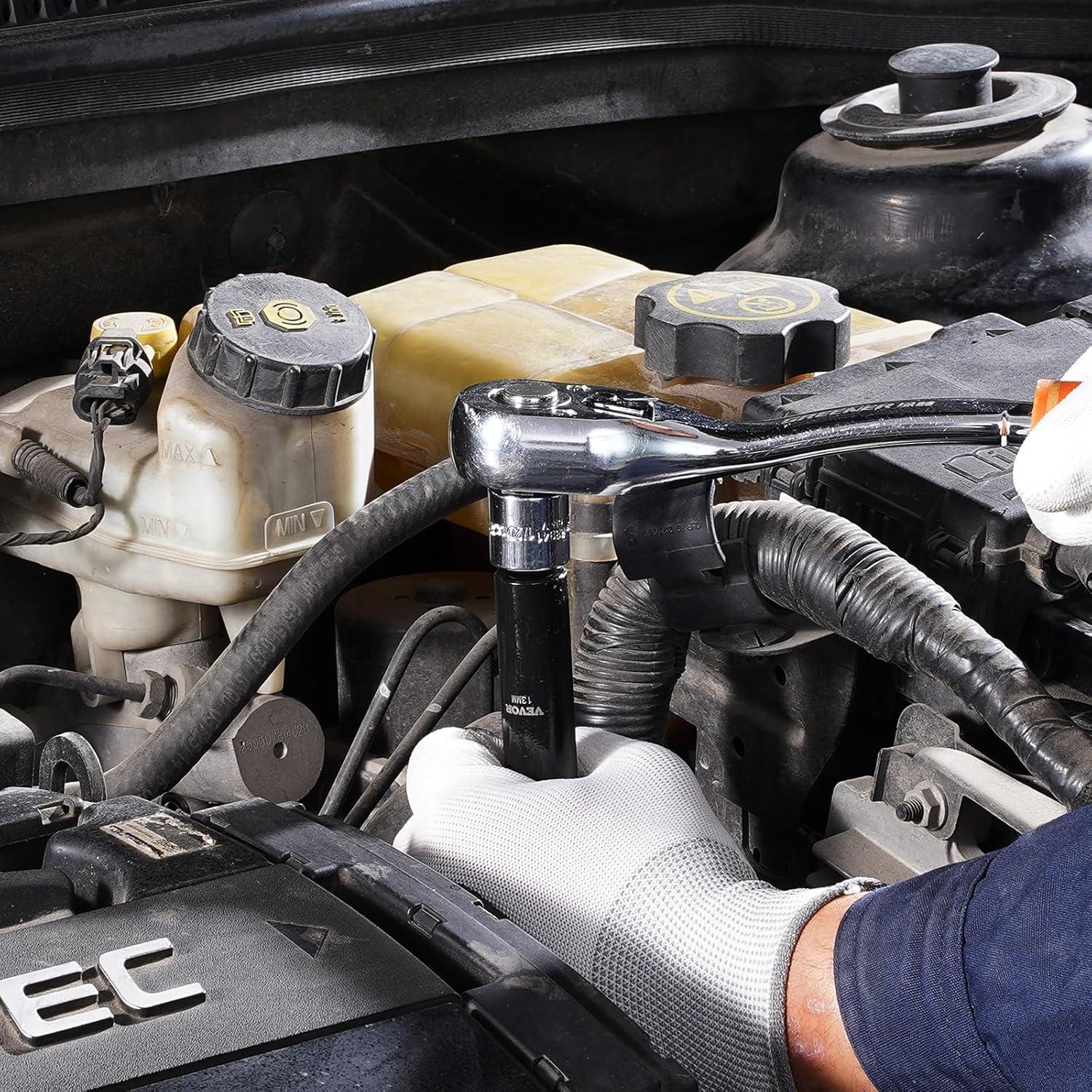 image:imageVEVOR 96 Piece 38 Drive Impact Socket Wrench and Bit Set SAE 516 to 34 amp Metric 8 to 22 mm CRV Deep amp Shallow 6 Point Ratchet Universal Joint Bit Holder Adapters Spark Plug Socket12 26PCS