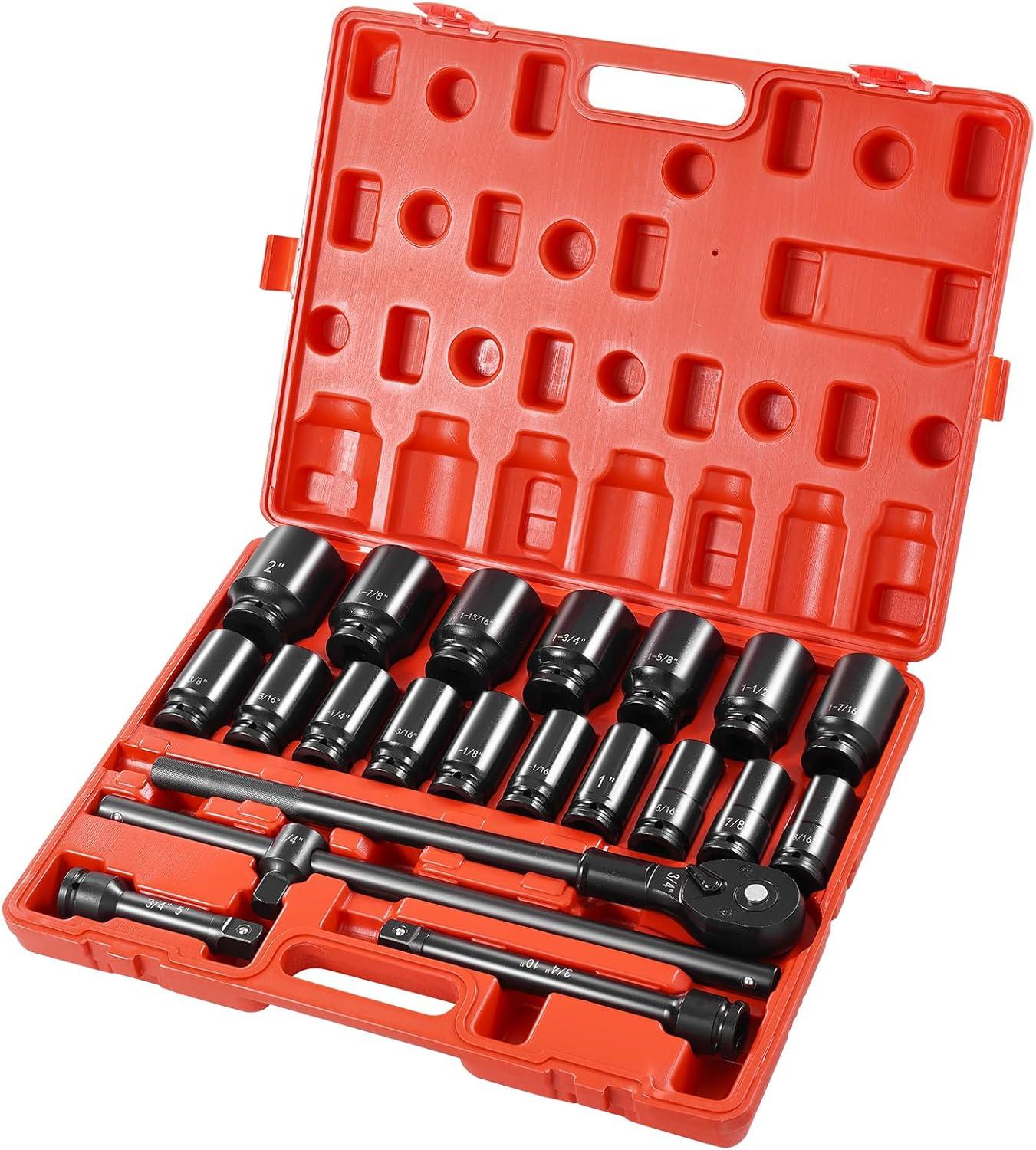 image:imageVEVOR 96 Piece 38 Drive Impact Socket Wrench and Bit Set SAE 516 to 34 amp Metric 8 to 22 mm CRV Deep amp Shallow 6 Point Ratchet Universal Joint Bit Holder Adapters Spark Plug Socket34 22PCS
