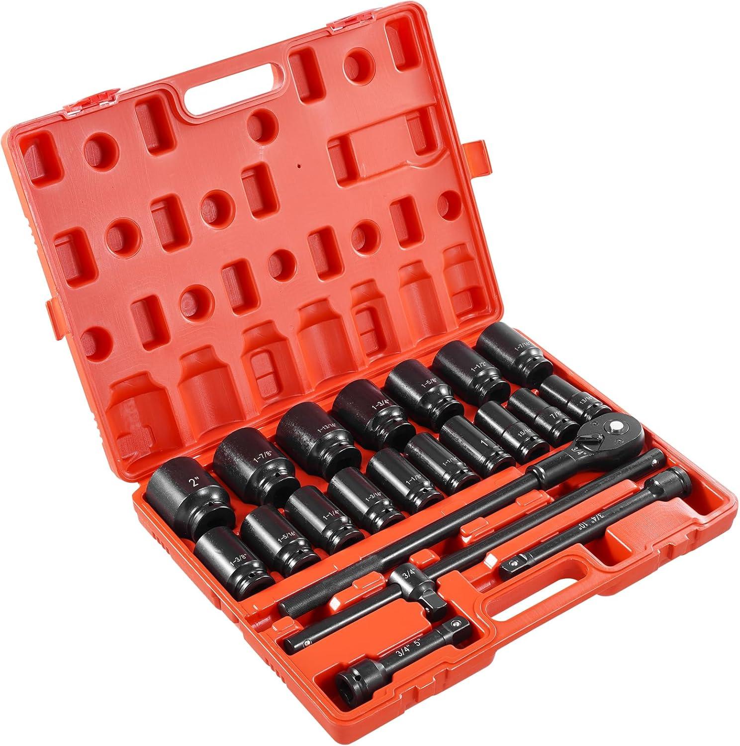 image:imageVEVOR 96 Piece 38 Drive Impact Socket Wrench and Bit Set SAE 516 to 34 amp Metric 8 to 22 mm CRV Deep amp Shallow 6 Point Ratchet Universal Joint Bit Holder Adapters Spark Plug Socket34 22PCS