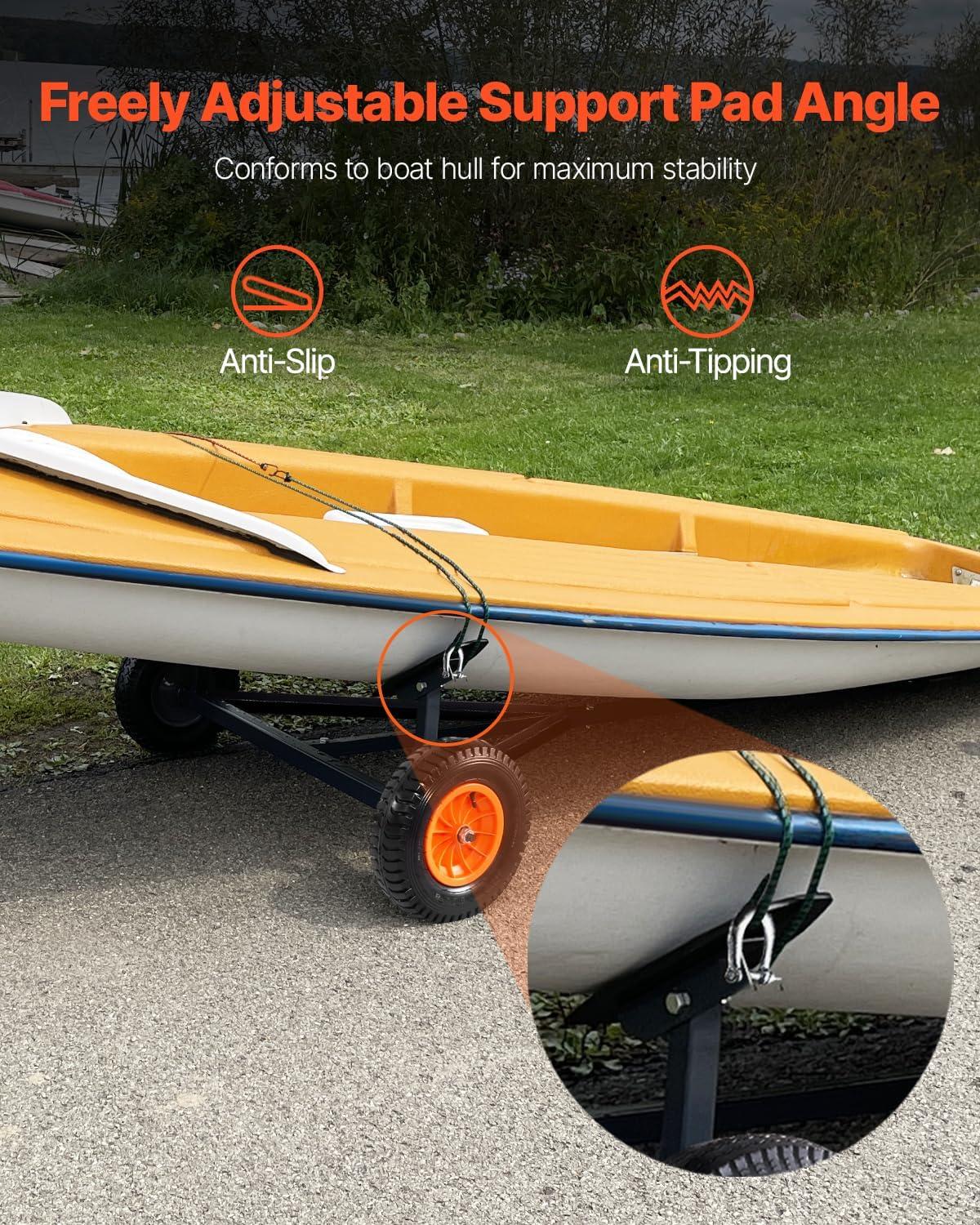 image:imageVEVOR Boat Trailer Dolly 420lbs Load Capacity Carbon Steel Trailer Mover with Adjustable Length 157 in Pneumatic Tires and Nonslip Support Bracket for Moving Kayak Motorboat Fishing Boat420lbs