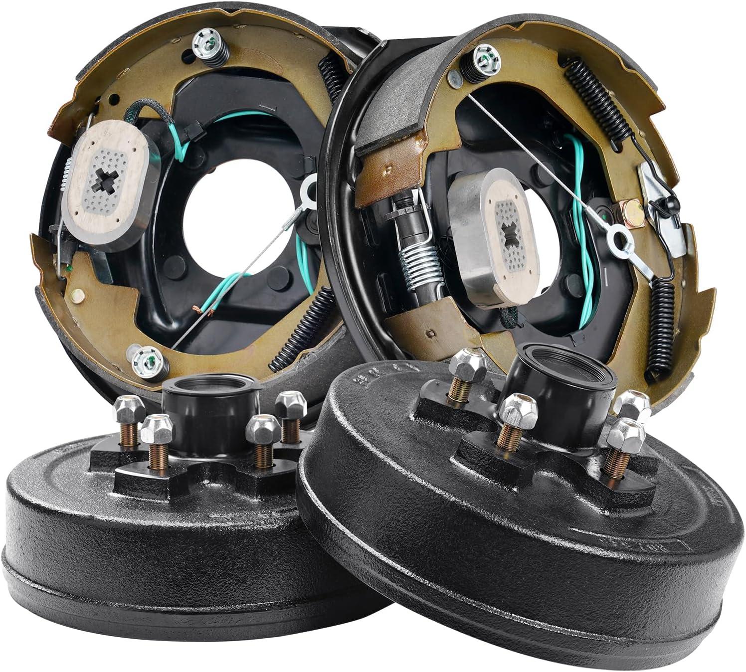 image:imageVEVOR Electric Trailer Brake Assembly 10 x 214 1 Pair SelfAdjusting Electric Brakes Kit for 3500 lbs Axle 4Hole Mounting Backing Plates for Brake System Part Replacement 1 Right 1 Left2 Brakes 2 Brake Drums