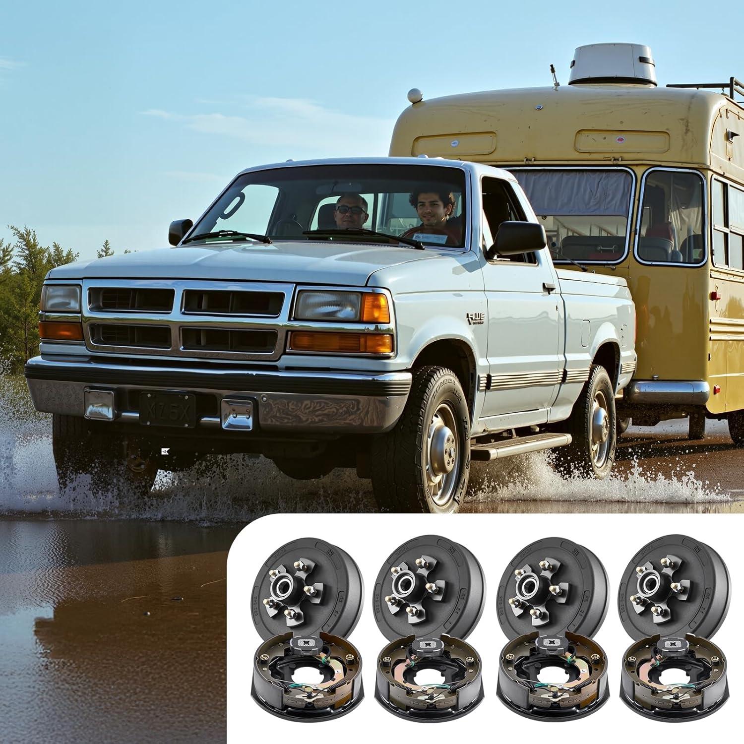 image:imageVEVOR Electric Trailer Brake Assembly 10 x 214 1 Pair SelfAdjusting Electric Brakes Kit for 3500 lbs Axle 4Hole Mounting Backing Plates for Brake System Part Replacement 1 Right 1 Left4 Brakes 4 Brake Drums