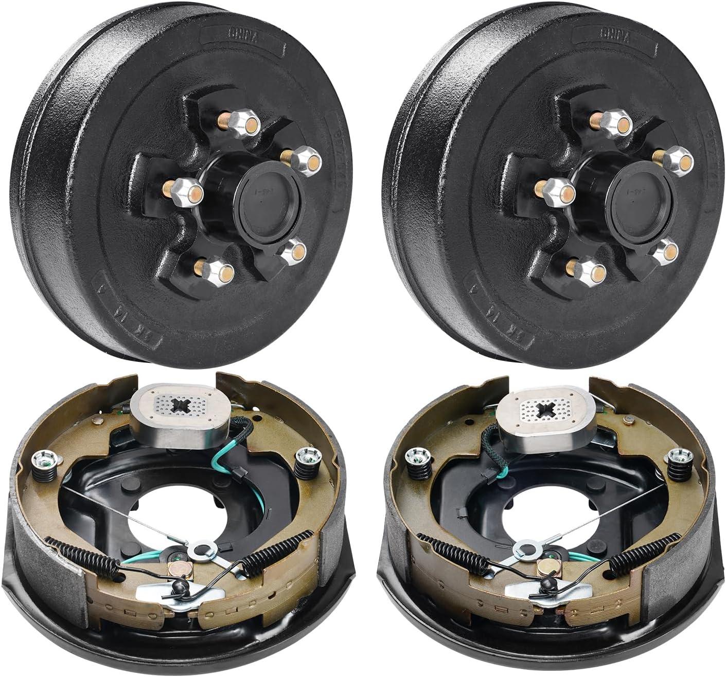 image:imageVEVOR Electric Trailer Brake Assembly 10 x 214 1 Pair SelfAdjusting Electric Brakes Kit for 3500 lbs Axle 4Hole Mounting Backing Plates for Brake System Part Replacement 1 Right 1 Left2 Brakes 2 Brake Drums