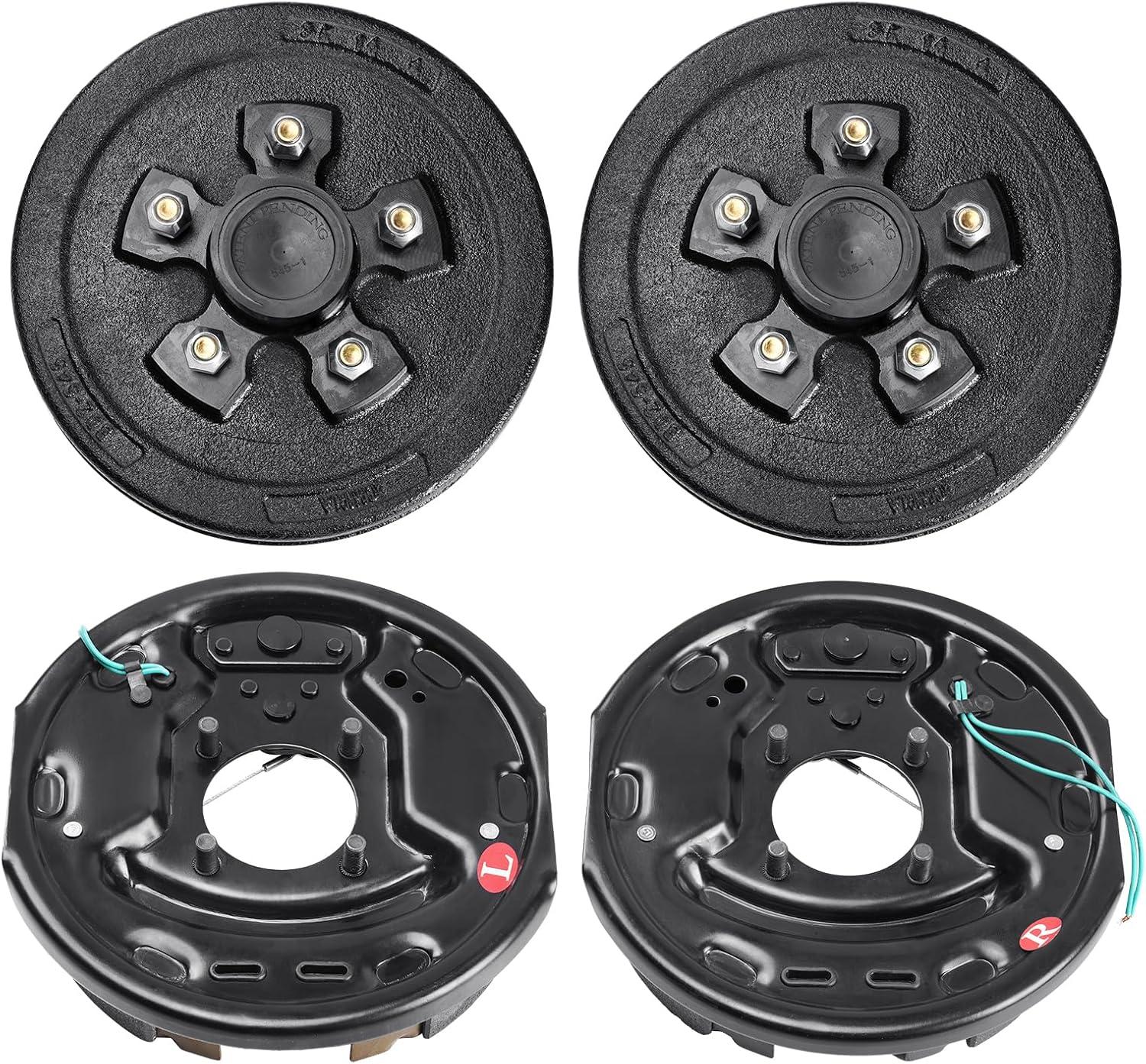 image:imageVEVOR Electric Trailer Brake Assembly 10 x 214 1 Pair SelfAdjusting Electric Brakes Kit for 3500 lbs Axle 4Hole Mounting Backing Plates for Brake System Part Replacement 1 Right 1 Left2 Brakes 2 Brake Drums