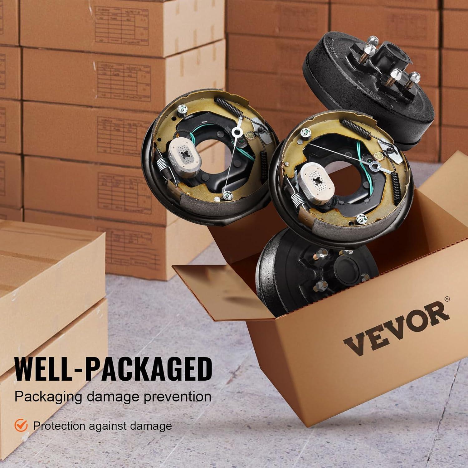 image:imageVEVOR Electric Trailer Brake Assembly 10 x 214 1 Pair SelfAdjusting Electric Brakes Kit for 3500 lbs Axle 4Hole Mounting Backing Plates for Brake System Part Replacement 1 Right 1 Left2 Brakes 2 Brake Drums