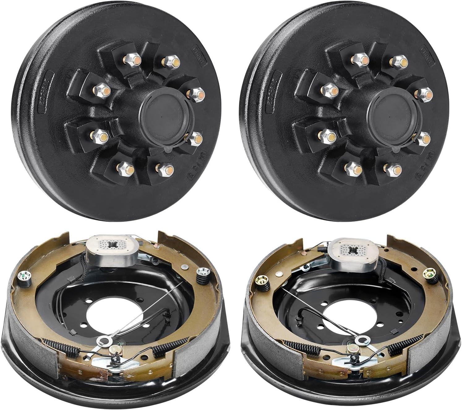image:imageVEVOR Electric Trailer Brake Assembly 12 x 2 1 Pair SelfAdjusting Electric Brakes Kit for 7000 lbs Axle 5Hole Mounting Backing Plates for Braking System Part Replacement 1 Right 1 Left2 Brakes 2 Brake Drums