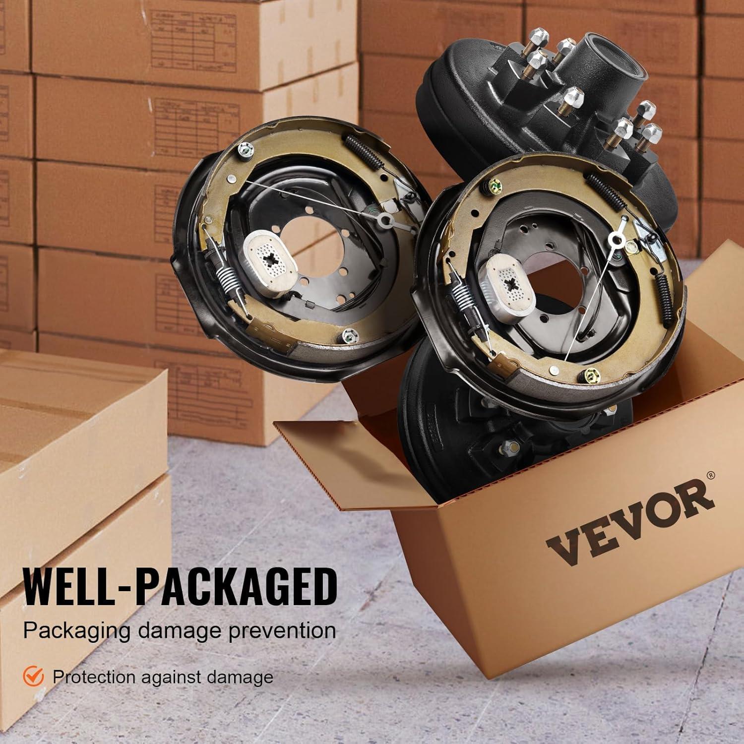 image:imageVEVOR Electric Trailer Brake Assembly 12 x 2 1 Pair SelfAdjusting Electric Brakes Kit for 7000 lbs Axle 5Hole Mounting Backing Plates for Braking System Part Replacement 1 Right 1 Left2 Brakes 2 Brake Drums