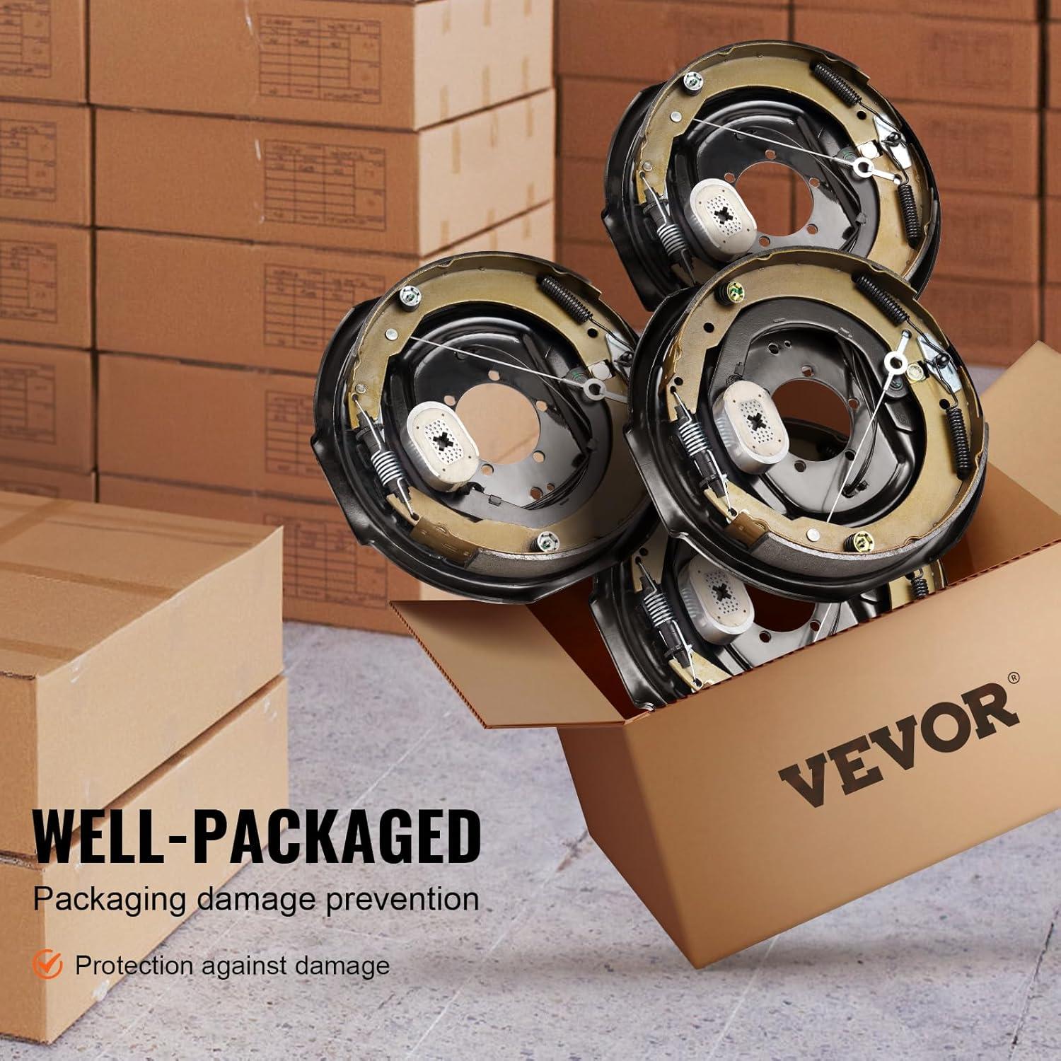 image:imageVEVOR Electric Trailer Brake Assembly 12 x 2 1 Pair SelfAdjusting Electric Brakes Kit for 7000 lbs Axle 5Hole Mounting Backing Plates for Braking System Part Replacement 1 Right 1 Left2 Pairs Brakes