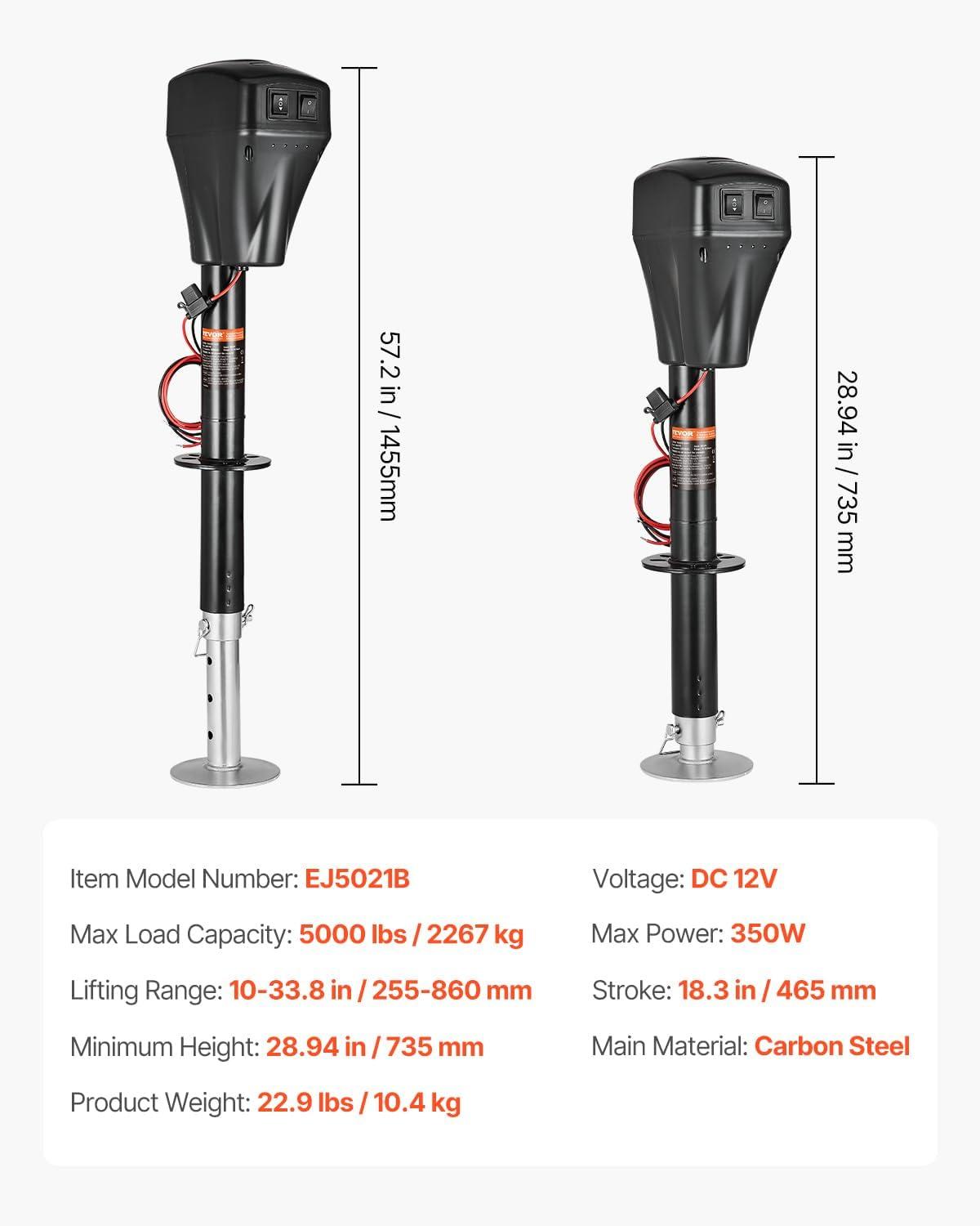 image:imageVEVOR Electric Trailer Jack 5000 lbs Heavy Duty RV Electric Power Tongue Jack with 2 Way Connector Manual Crank Handle amp Weatherproof Jack Cover 10283 Lift for RVs Trailers amp Campers Black5000lbs