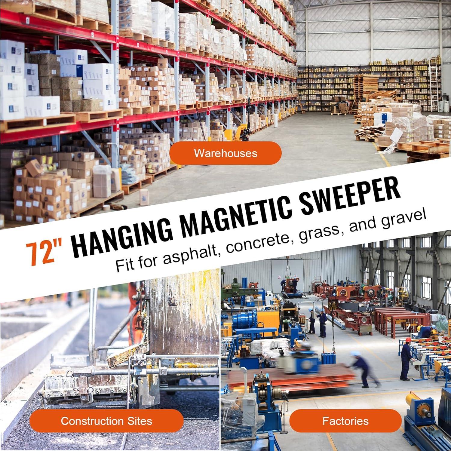 image:imageVEVOR Hanging Magnetic Sweeper Pickup Tool120lbs Nail HangType Magnetic Forklift SweeperIndustrial Grade Magnets Steel Material Hunting Accessories for Picking Up Nails Bolts Iron Chips Metals72 Inch 105lbs