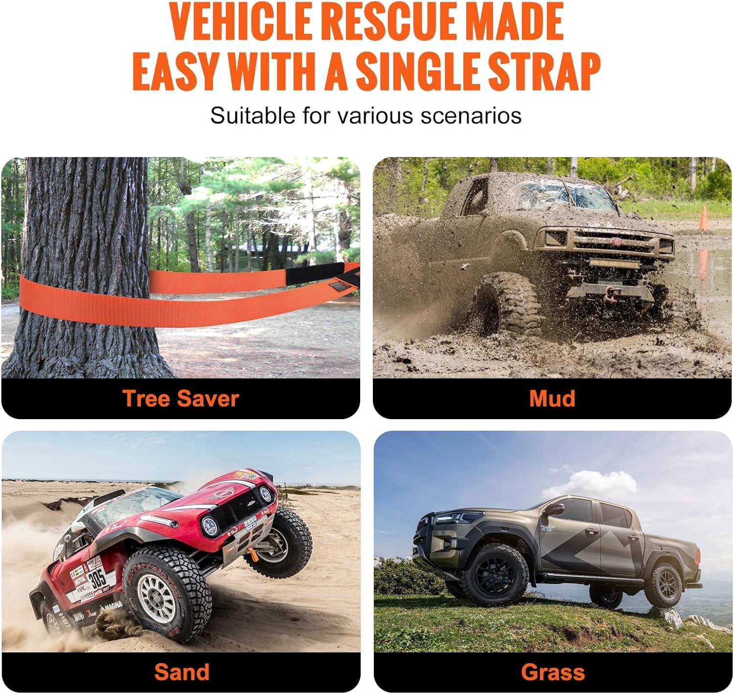 image:imageVEVOR Heavy Duty Tow Strap Recovery Kit 3 x 30 ft MBS36000 lbs Tree Saver Winch Strap Triple Reinforced Loop amp Protective Sleeves amp Storage Bag 34 DRing Shackles for Truck Jeep SUV ATV34 D Ring Shackles 2pcs