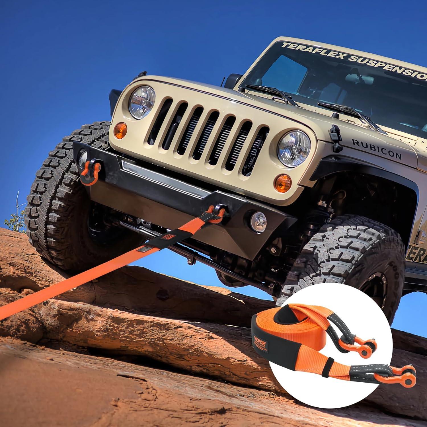 image:imageVEVOR Heavy Duty Tow Strap Recovery Kit 3 x 30 ft MBS36000 lbs Tree Saver Winch Strap Triple Reinforced Loop amp Protective Sleeves amp Storage Bag 34 DRing Shackles for Truck Jeep SUV ATV34 D Ring Shackles 2pcs