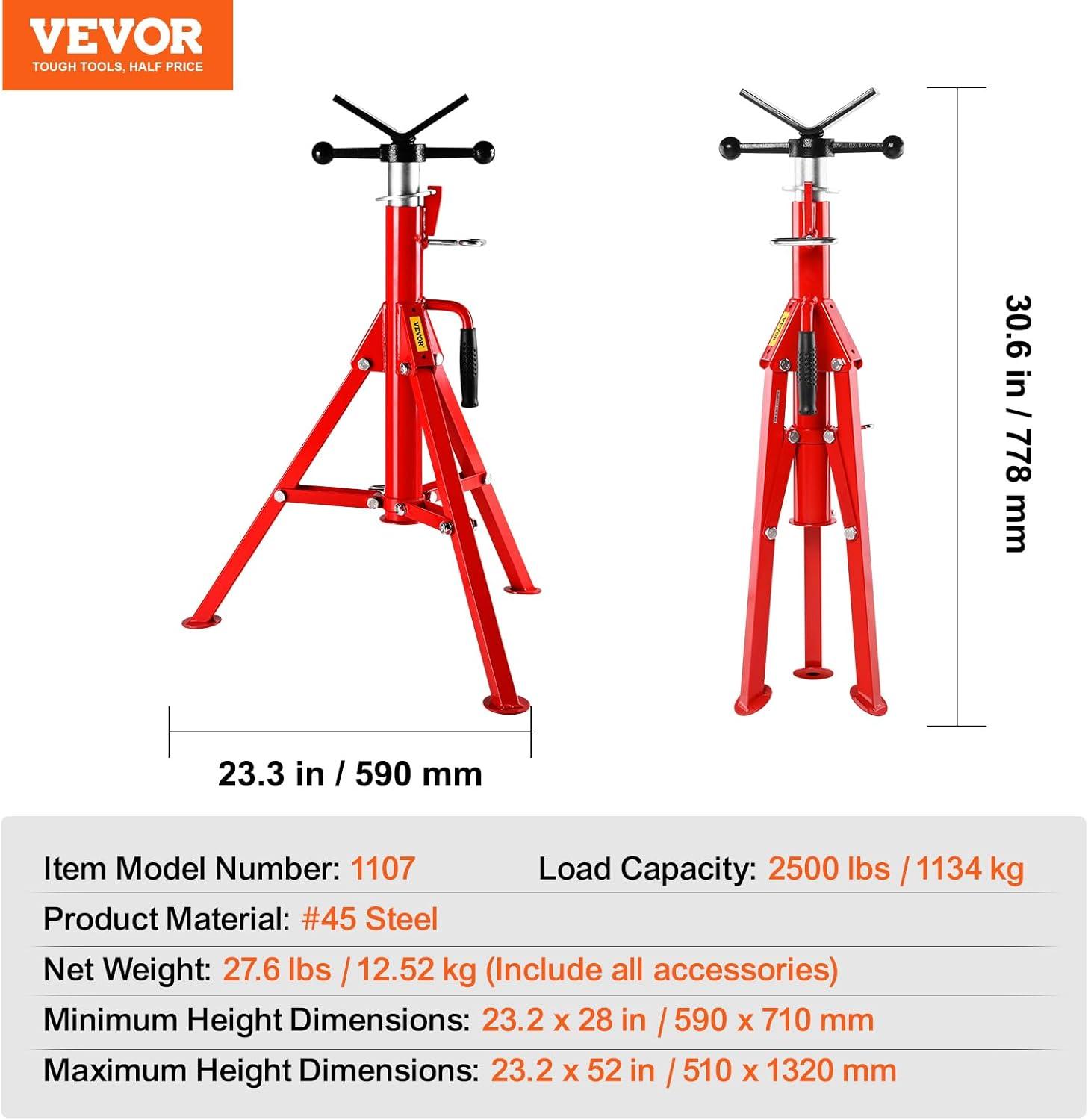 image:imageVEVOR HeavyDuty Pipe Stand Adjustable Folding Pipe Jack Stand Sturdy Construction 2500 lbs Load Capacity Ideal for Welding Automotive and Construction Projects