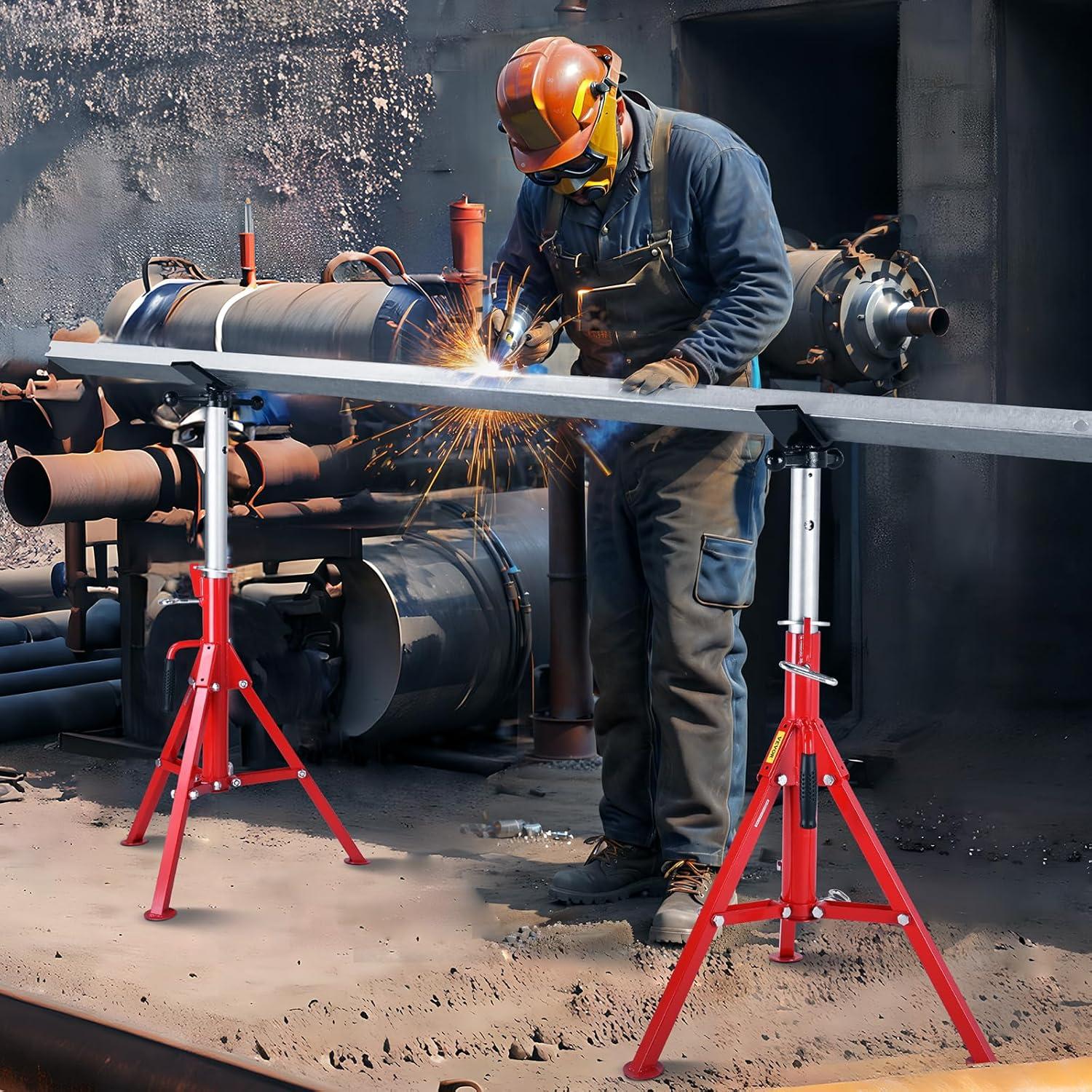 image:imageVEVOR HeavyDuty Pipe Stand Adjustable Folding Pipe Jack Stand Sturdy Construction 2500 lbs Load Capacity Ideal for Welding Automotive and Construction Projects