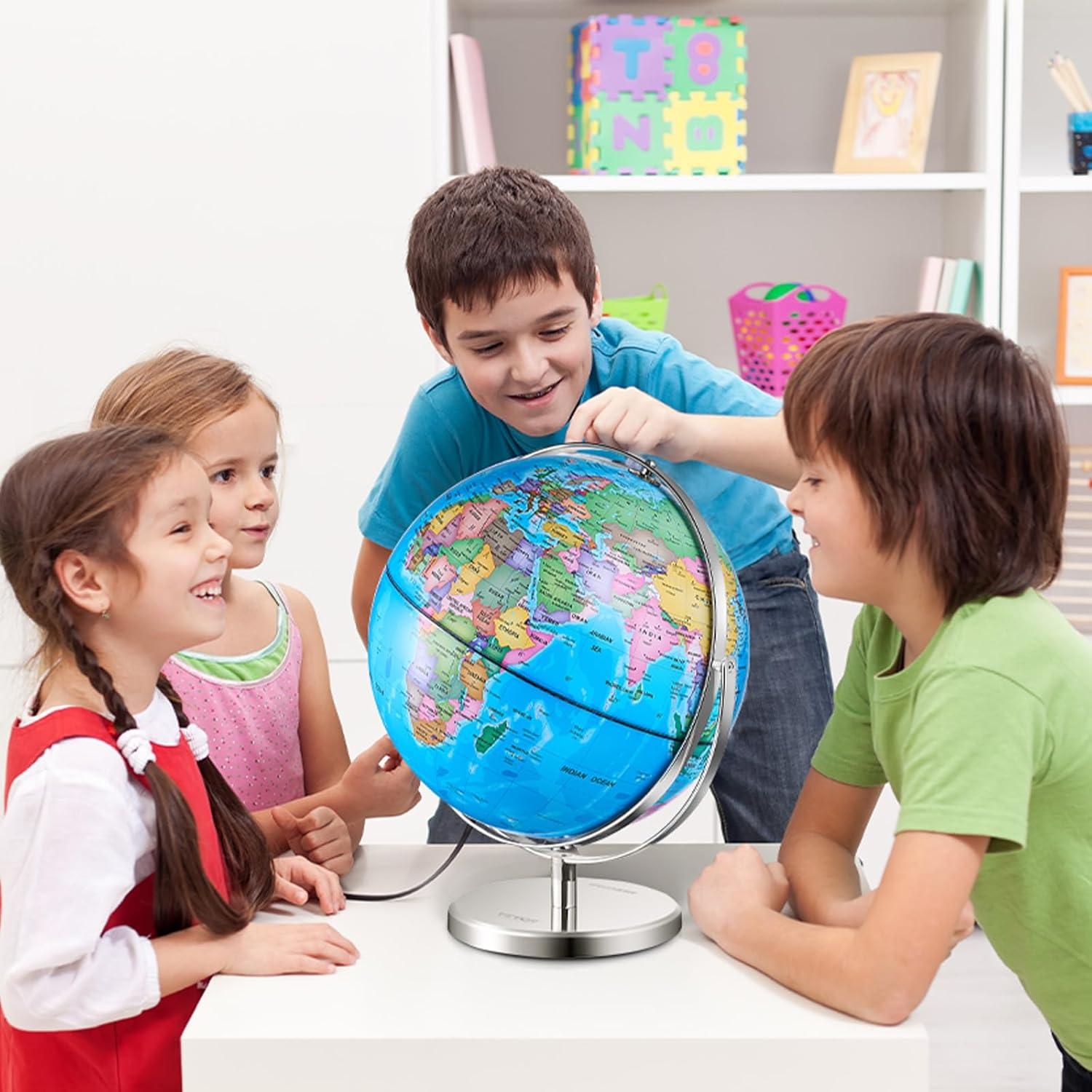 image:imageVEVOR Illuminated World with Stand 13 in3302 mm Educational Earth Globe with Stable Heavy Metal Base HD Printed Map and LED Night Lighting 720 Spinning Globe for Kids Classroom Learning13 Illuminated Globe